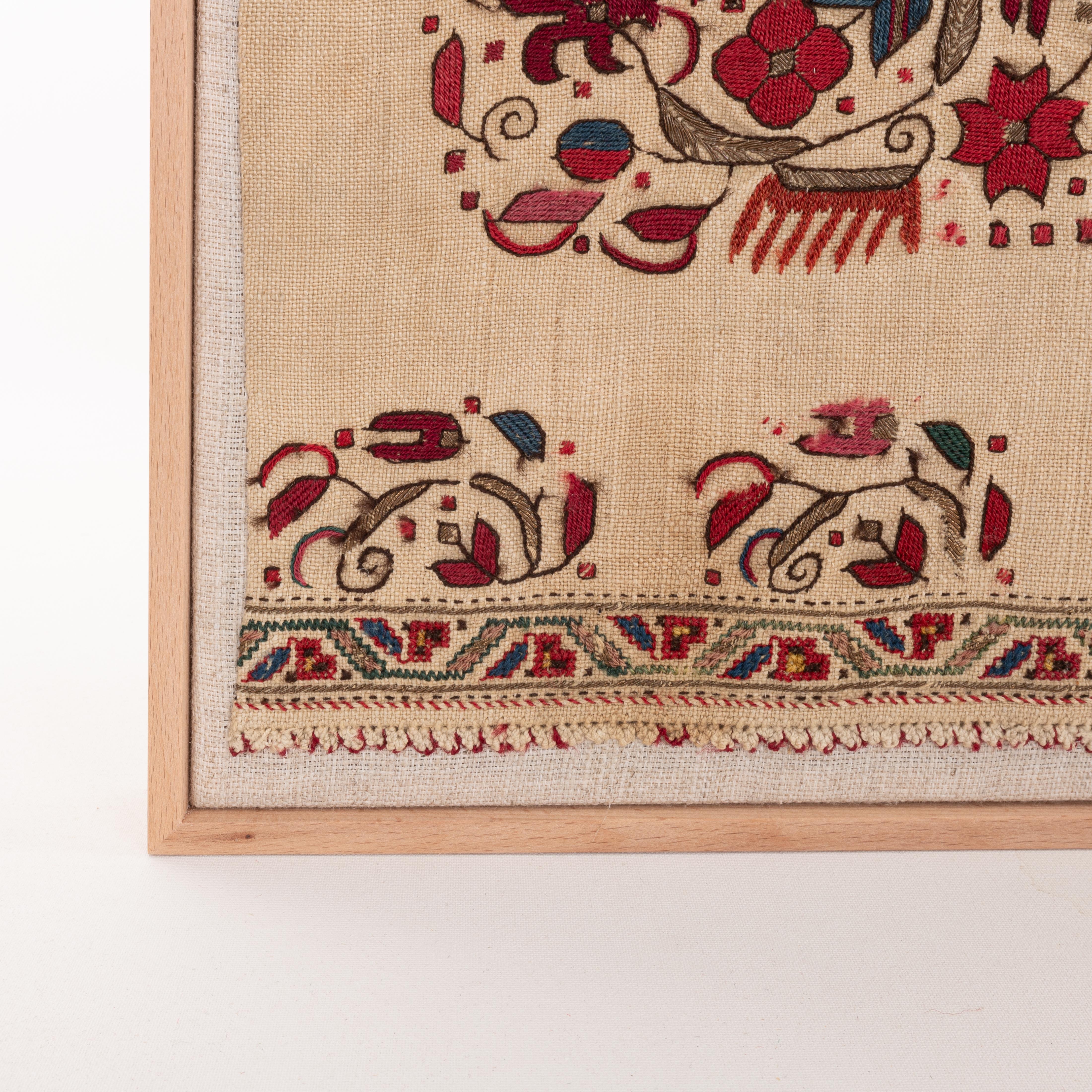 Bulgarian Professionally Framed Antique East European Embroidery, 19th C. For Sale