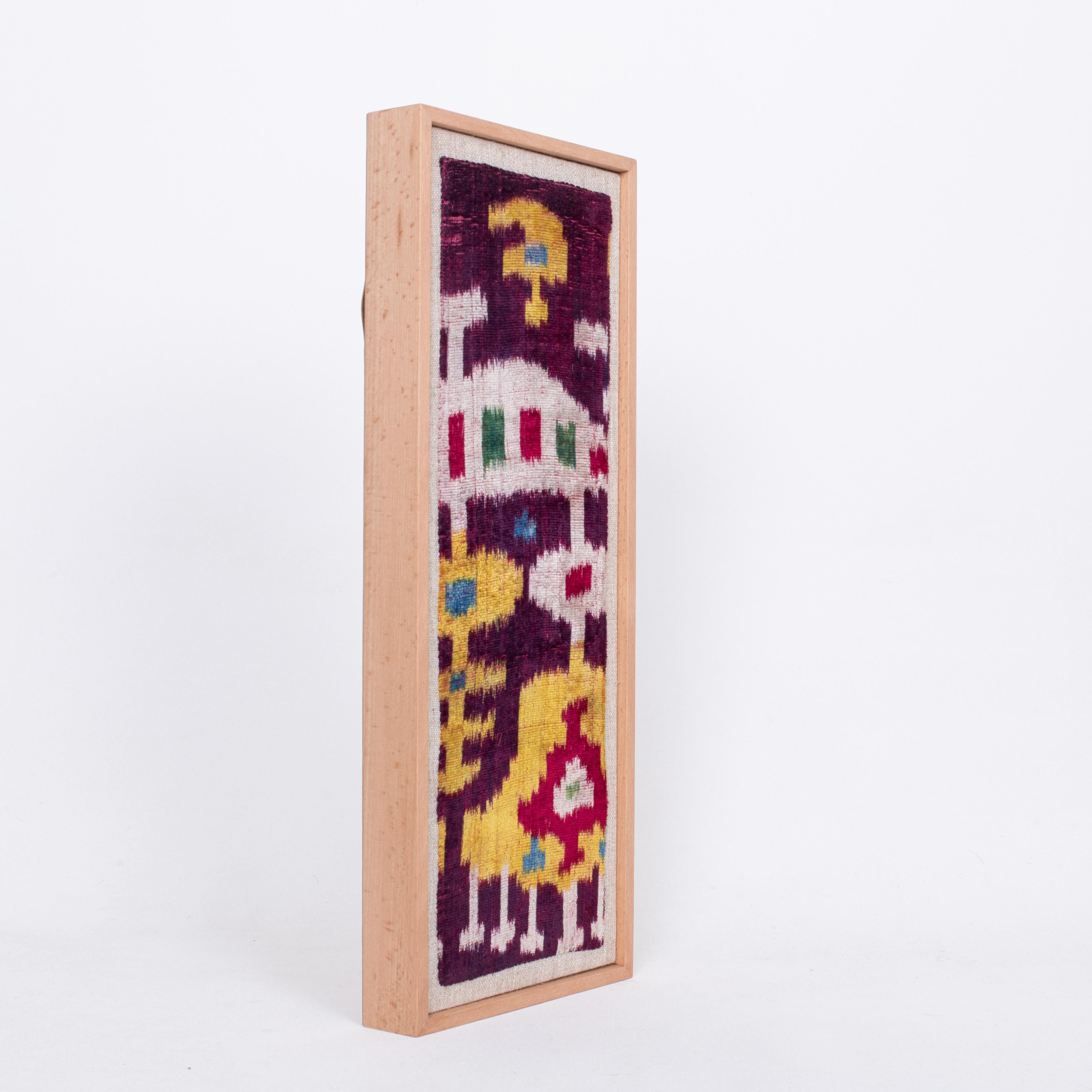 Silk Professionally Framed Antique Velvet Ikat Fragment, Uzbekistan, 19th C.