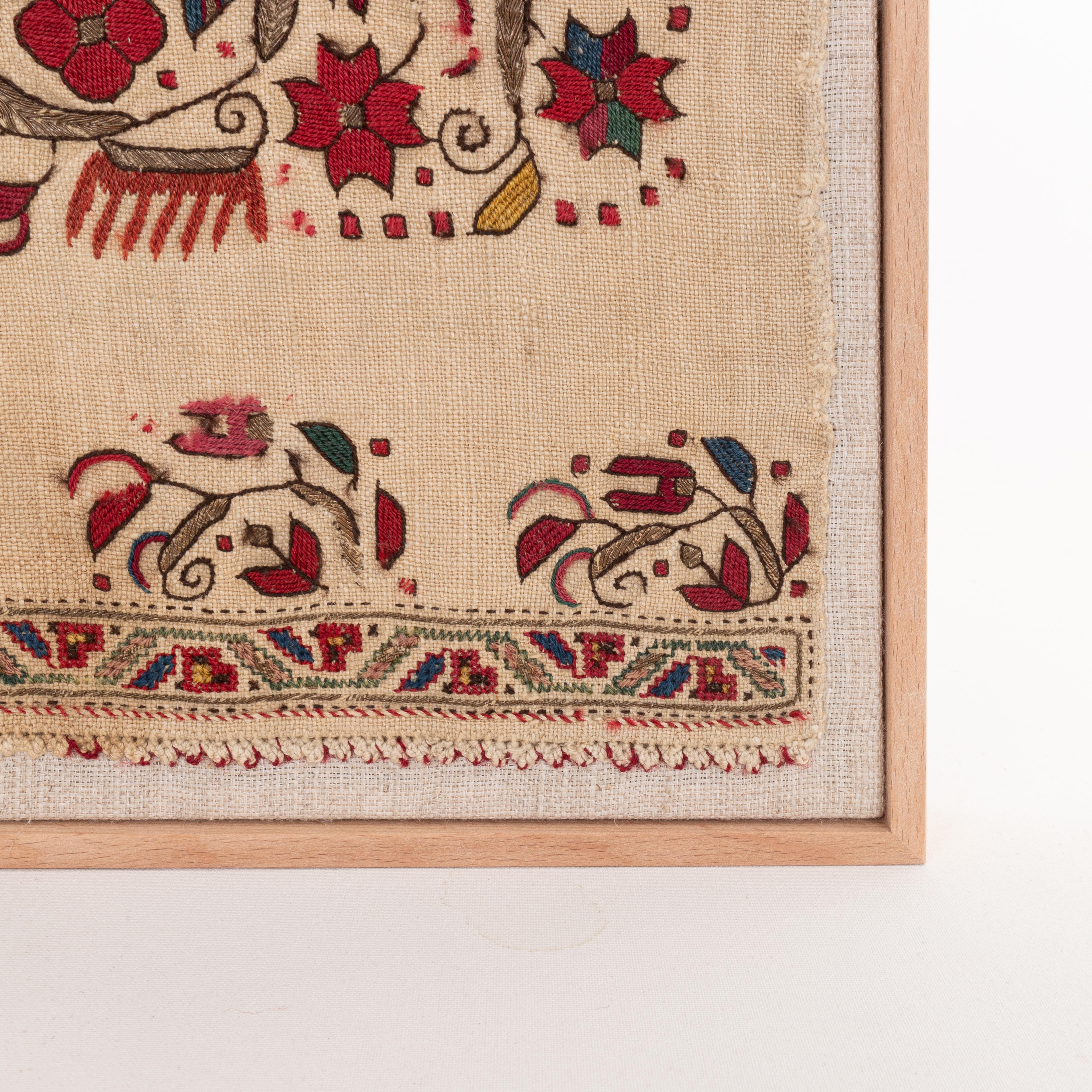 Embroidered Professionally Framed Antique East European Embroidery, 19th C. For Sale