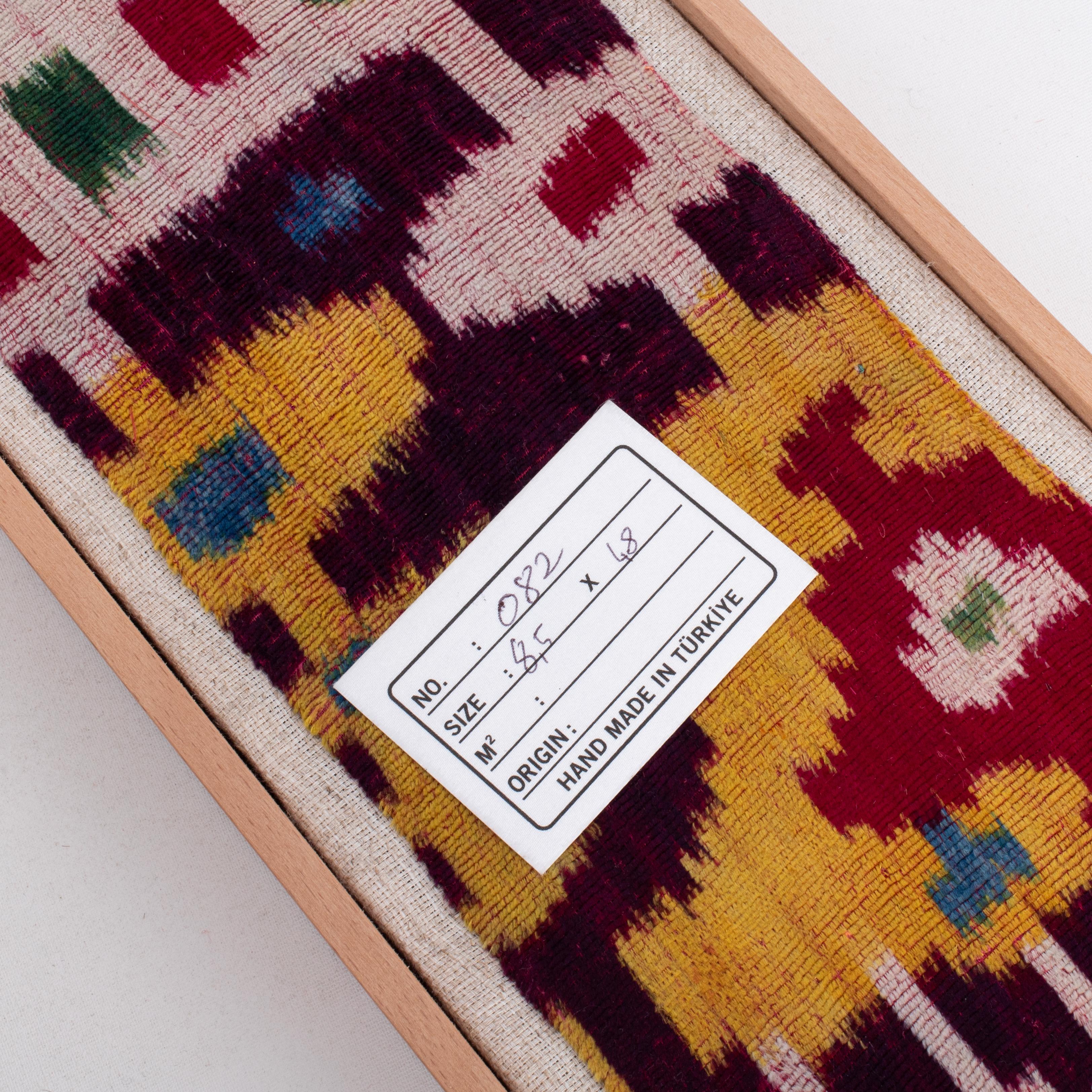 Professionally Framed Antique Velvet Ikat Fragment, Uzbekistan, 19th C. 1