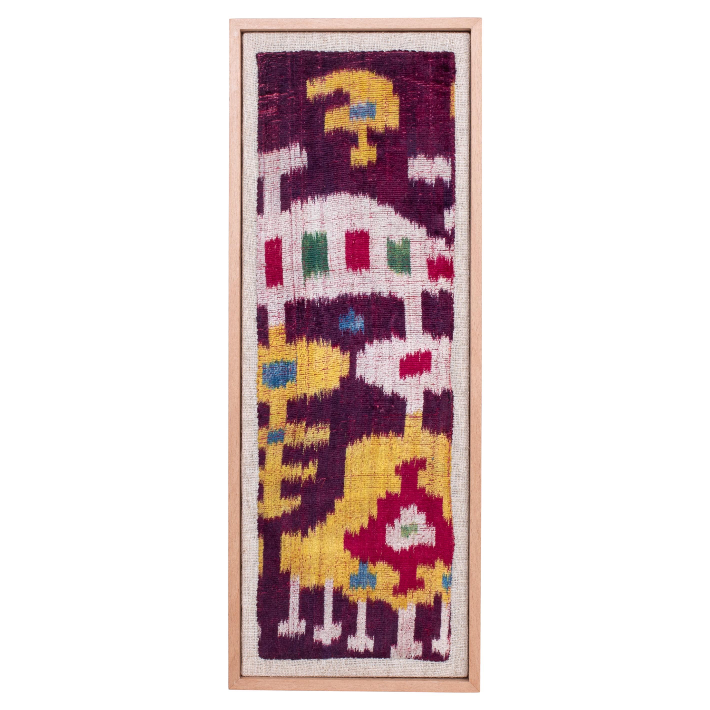 Professionally Framed Antique Velvet Ikat Fragment, Uzbekistan, 19th C.