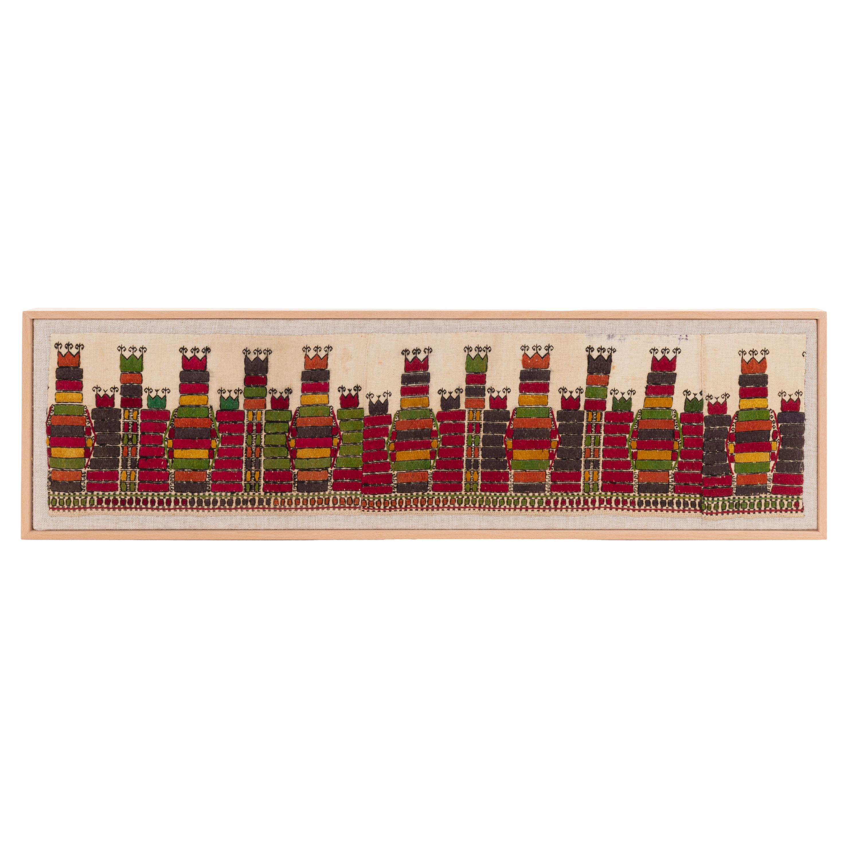 Professionally Framed Greek Embroidered Chemise Hem Fragment, 19th C.