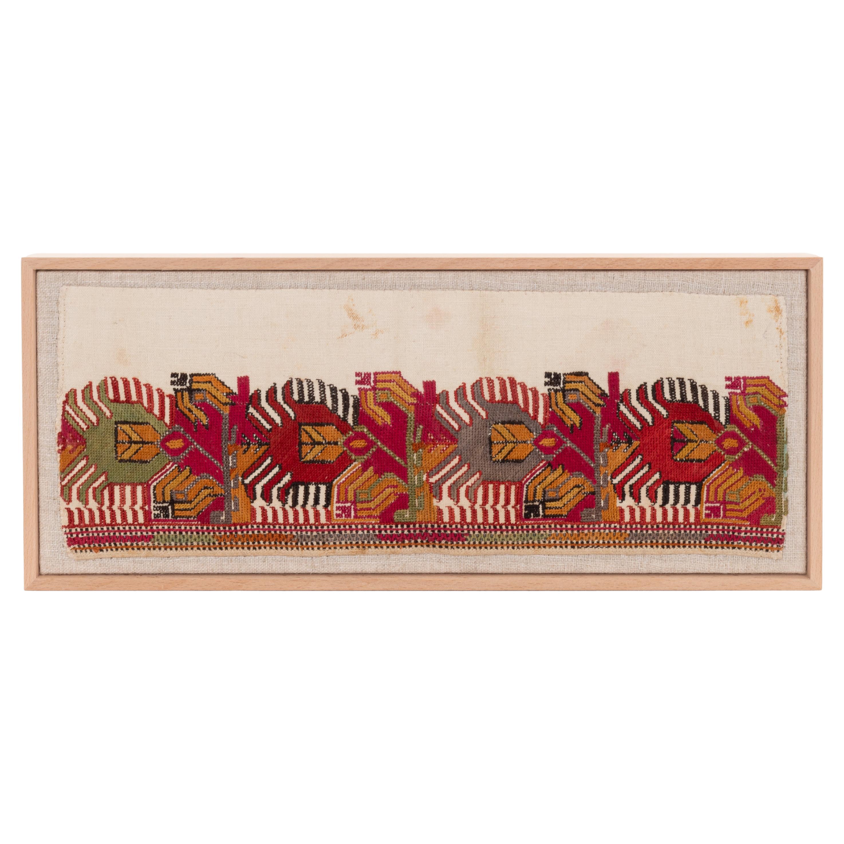 Professionally Framed Greek Embroidered Chemise Hem Fragment, 19th C.