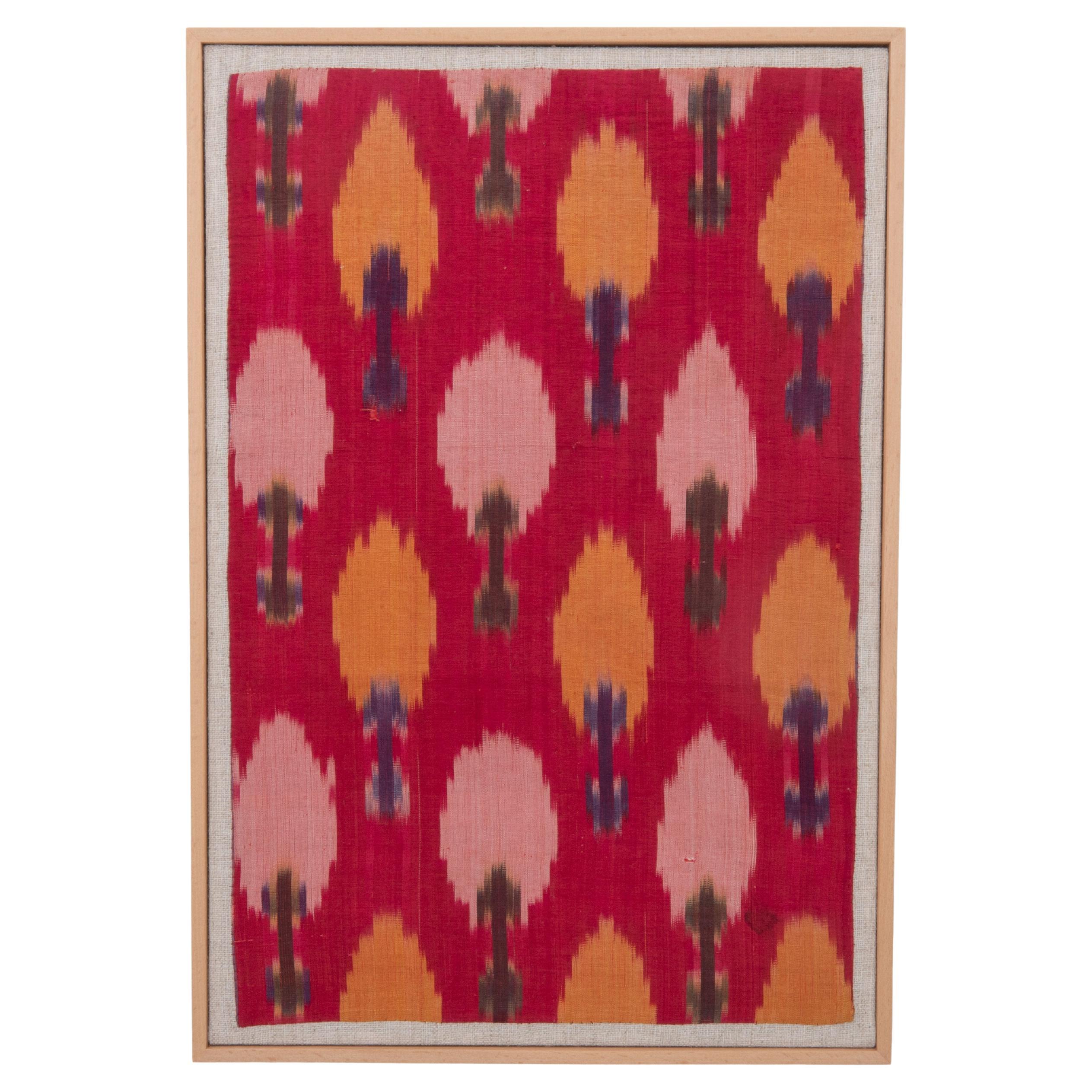 Professionally Framed Ikat Fragment, Tajikistan, Early 20th C. For Sale