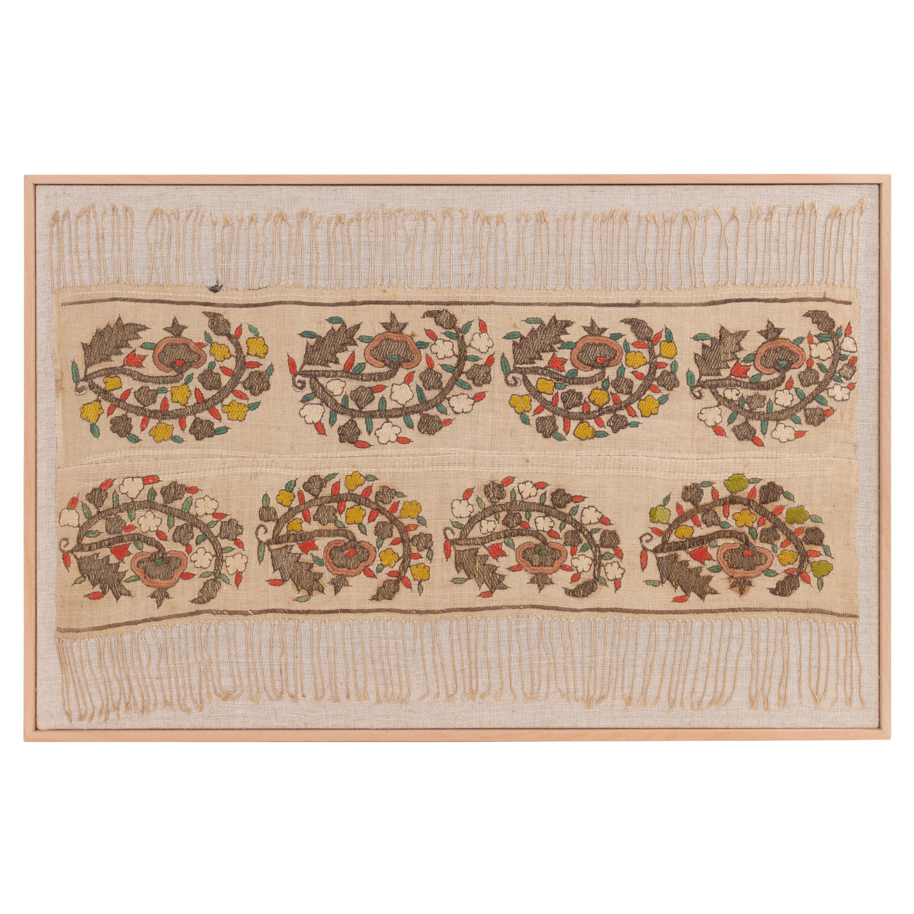 Professionally Framed Ottoman Embroidery Fragment, Turkey, 19th C.