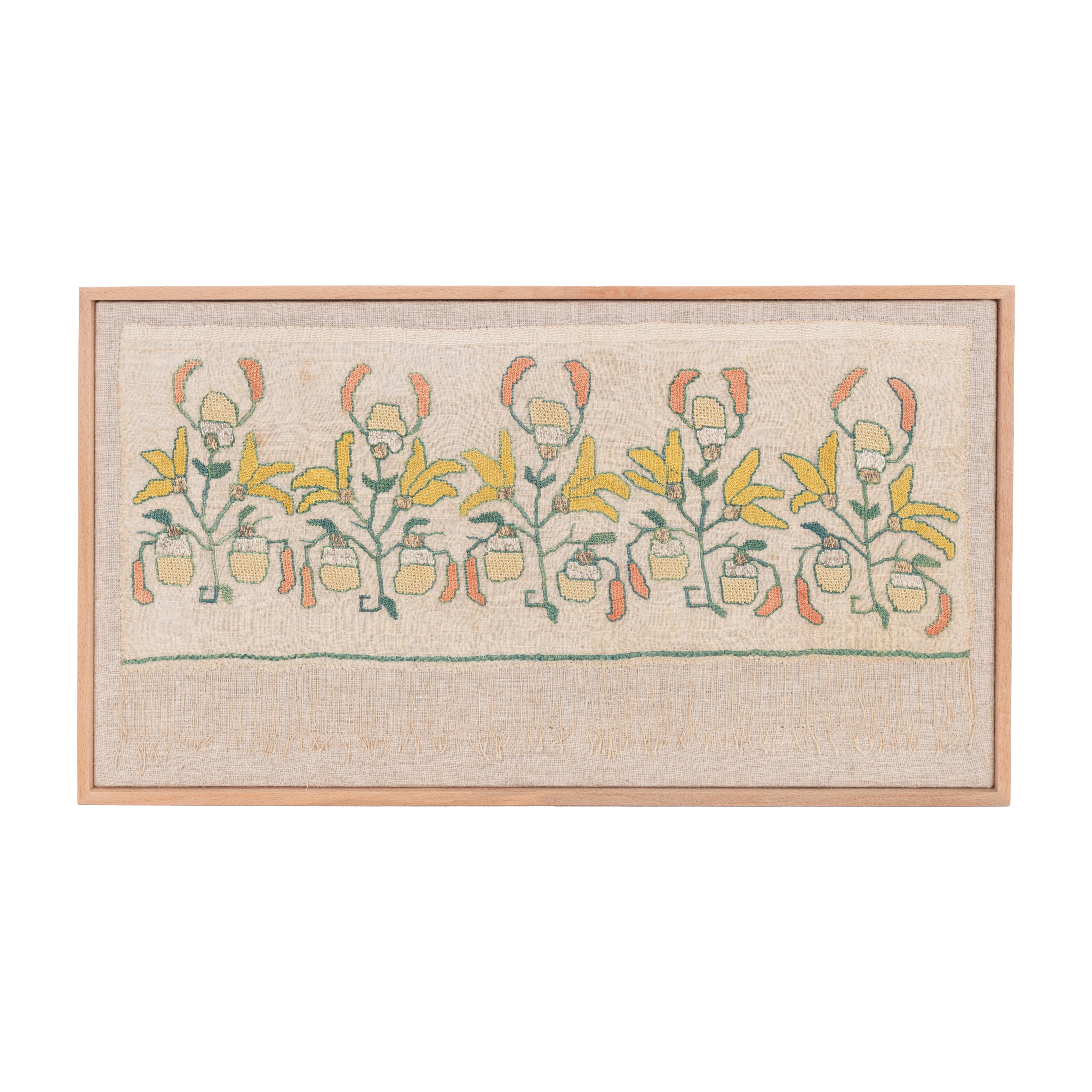 Per prima cosa il frammento è stato appoggiato a mano su un tessuto di lino, poi è stato teso su una barella di legno e rifinito con una cornice di legno.
Fine del XIX secolo. Turchia.
Pronti per essere applicati su una parete.

L'articolo