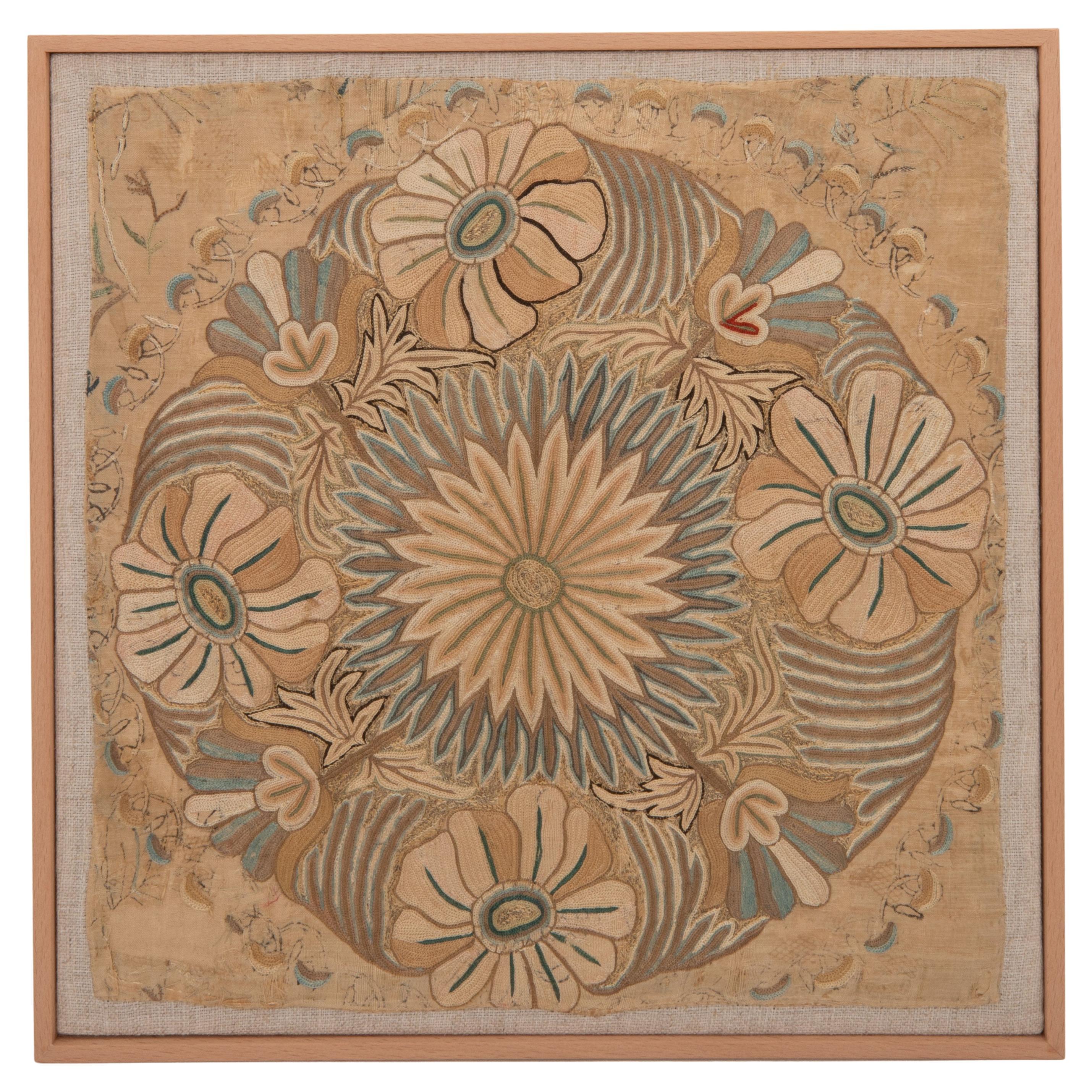 Professionally Framed Ottoman Embroidery Fragment, Turkey, Late 19th Century.