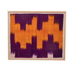 Professionally Framed Silk and Cotton Ikat Fragment, Uzbekistan, E 20th C.