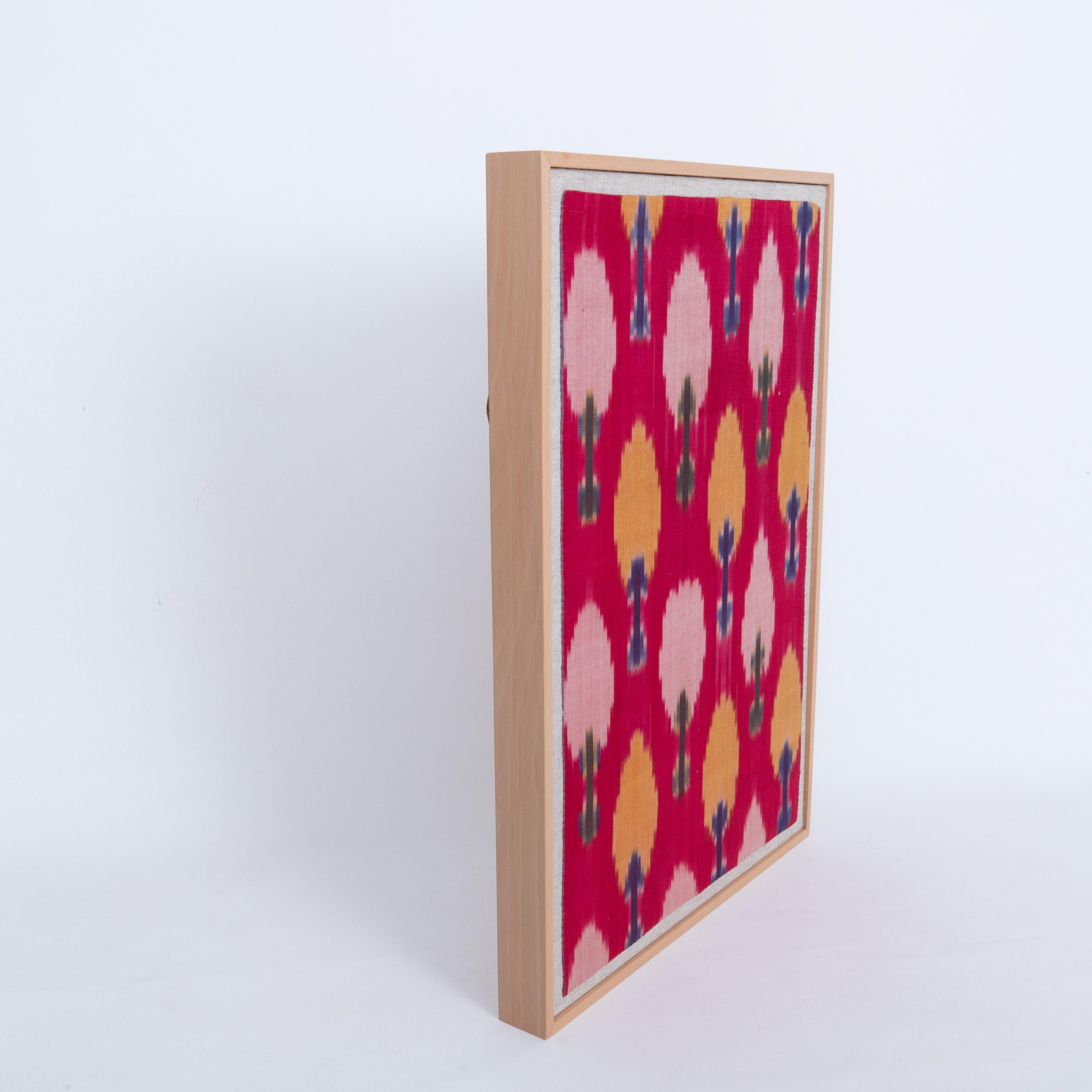 20th Century Professionally Framed Silk and Cotton Ikat Fragment, Uzbekistan, E 20th C. For Sale