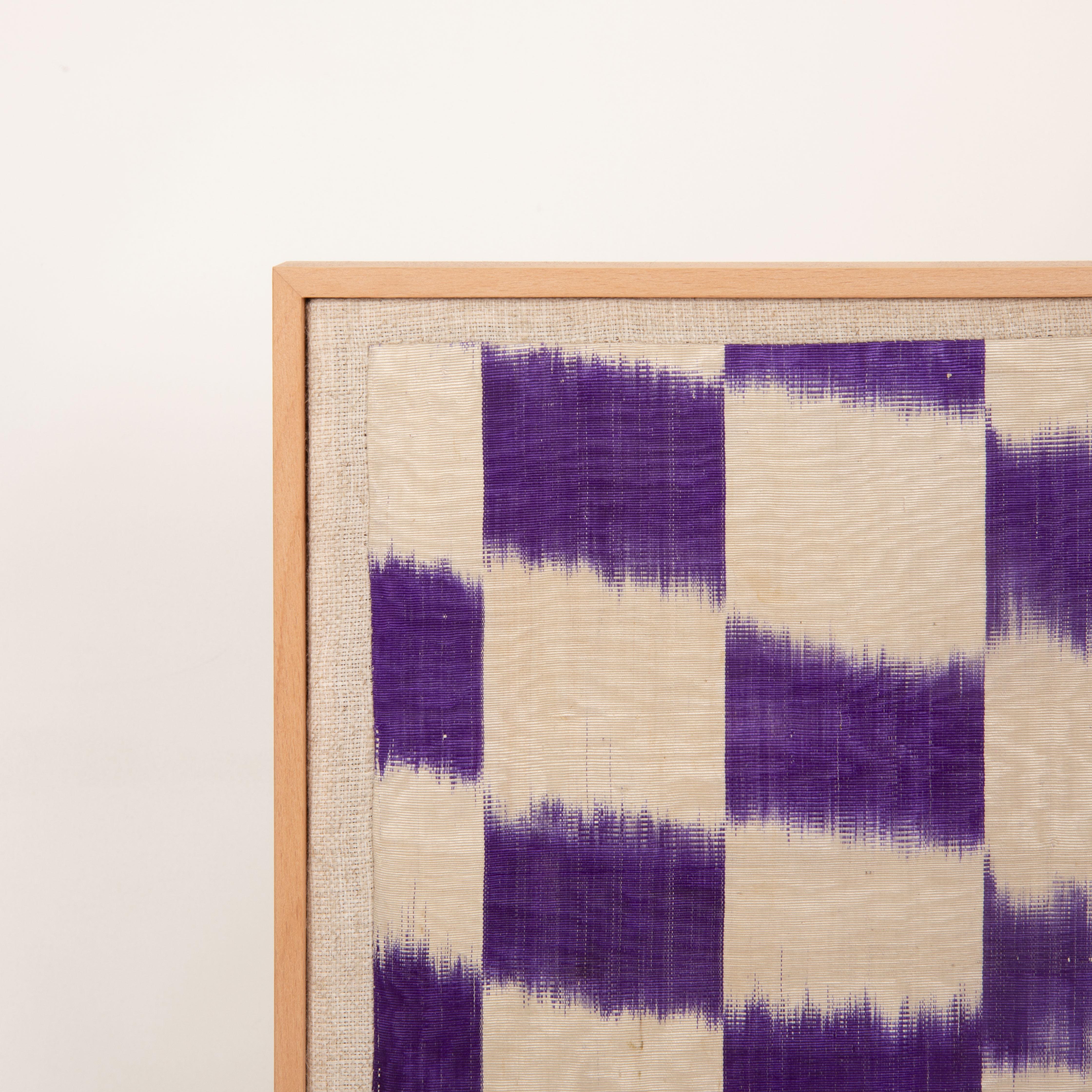 Folk Art Professionally Framed Silk and Cotton Ikat Fragment, Uzbekistan, Early 20th C. For Sale
