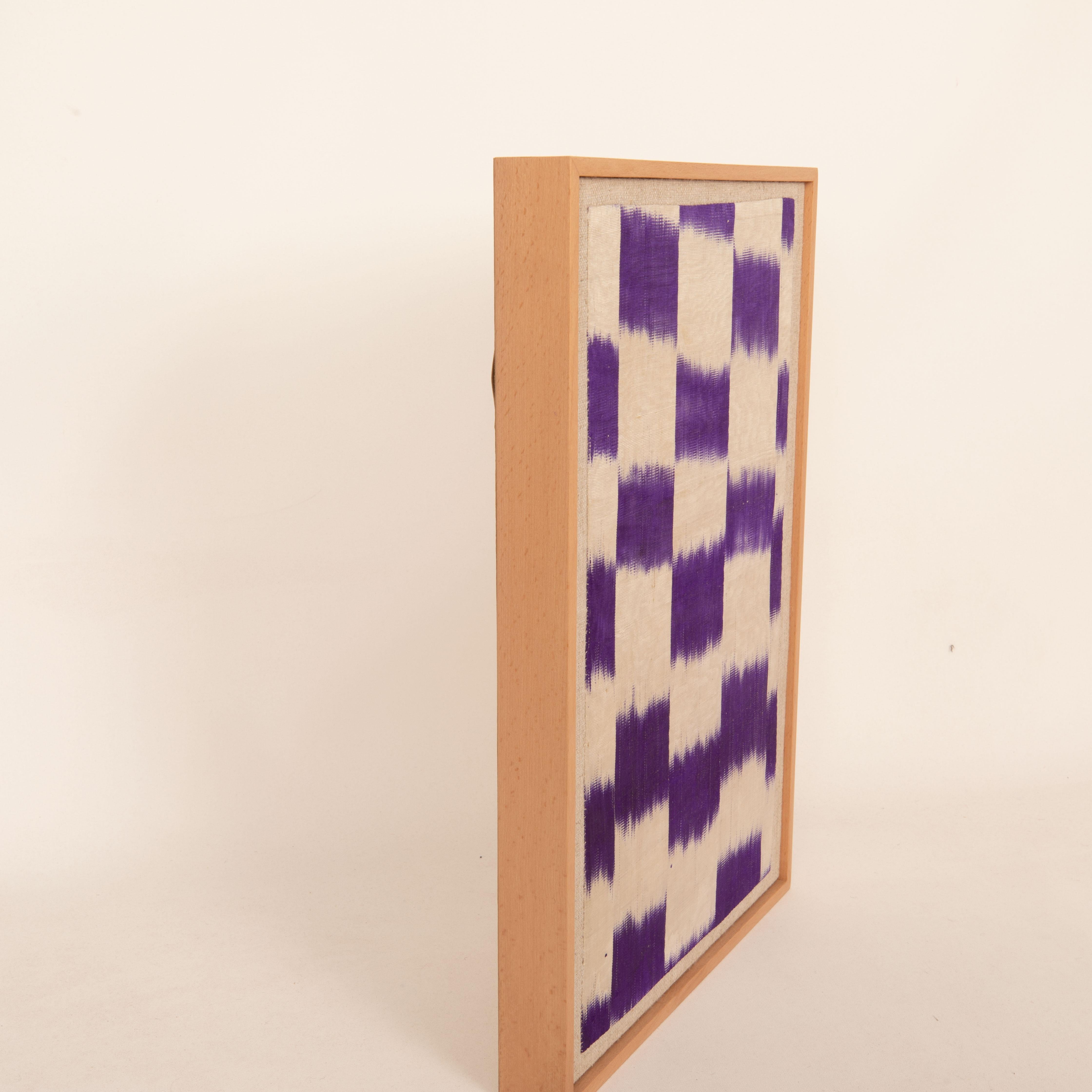 20th Century Professionally Framed Silk and Cotton Ikat Fragment, Uzbekistan, Early 20th C. For Sale