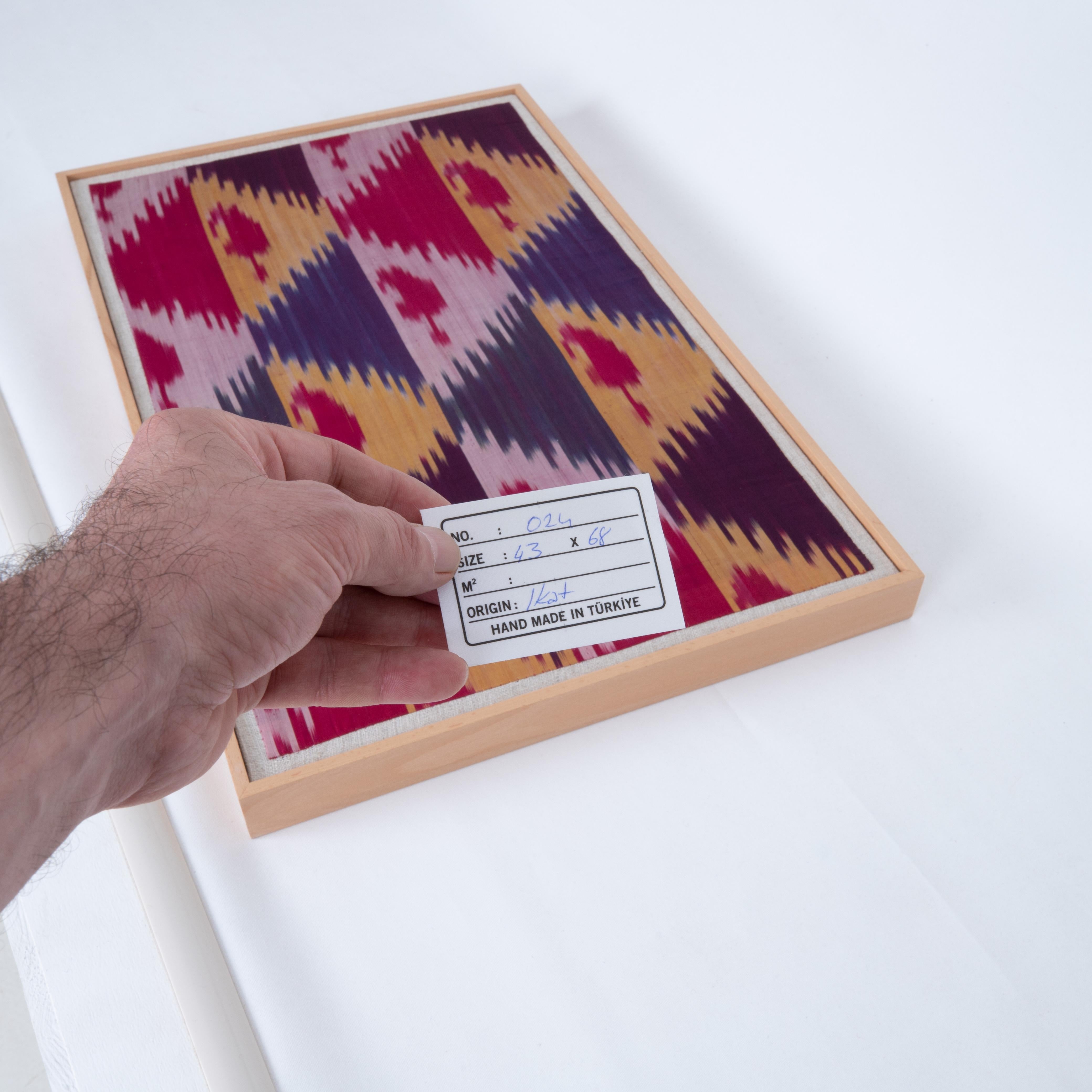 Professionally Framed Silk Ikat Fragment, Uzbekistan, Early 20th Century. For Sale 3