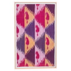 Professionally Framed Silk Ikat Fragment, Uzbekistan, Early 20th Century.