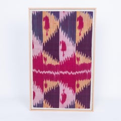 Professionally Framed Uzbek Silk Ikat Fragment, Early 20th Century. Uzbekistan
