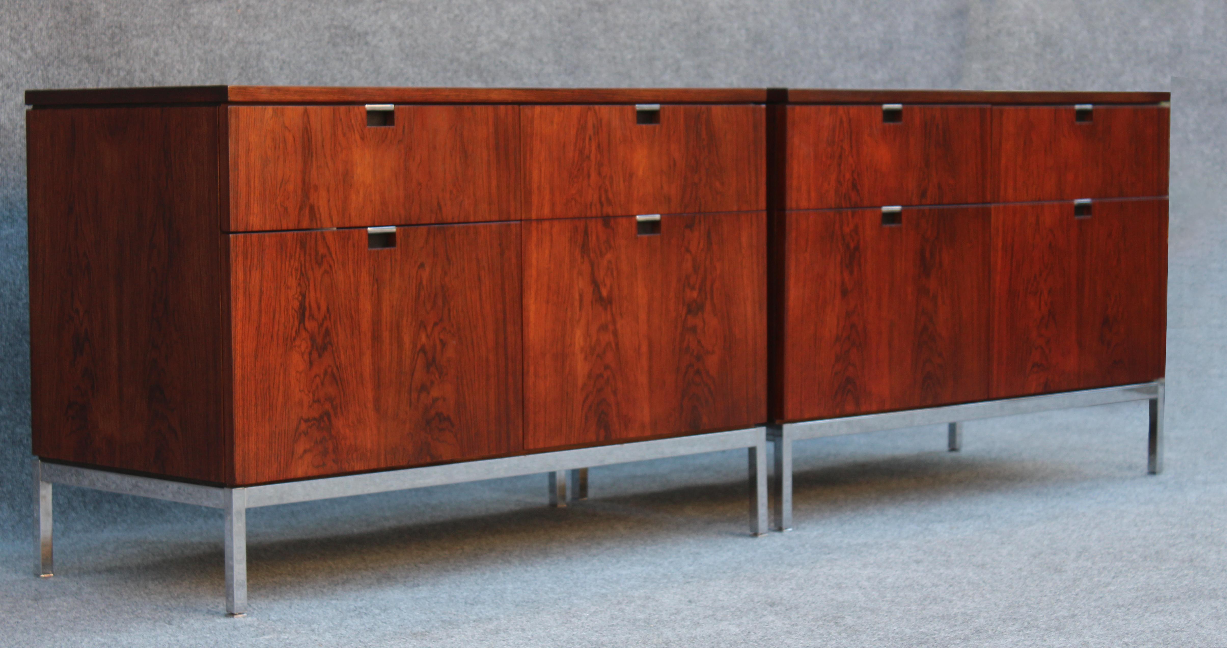 Steel Professionally Restored Florence Knoll Custom Matched Set of Rosewood Cabinets For Sale