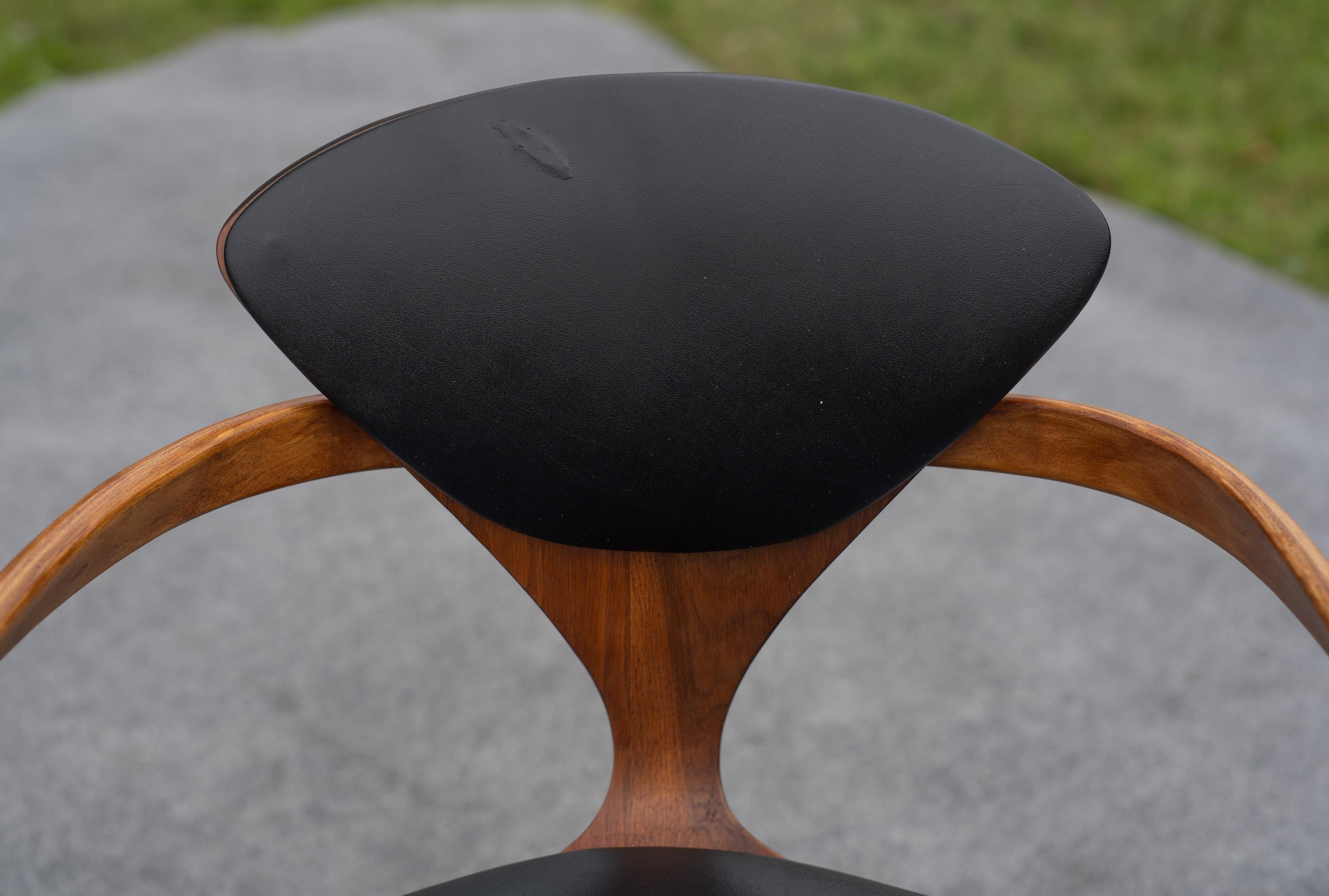 Professionally Restored Norman Cherner Plycraft Pretzel Walnut & Black Armchairs For Sale 5