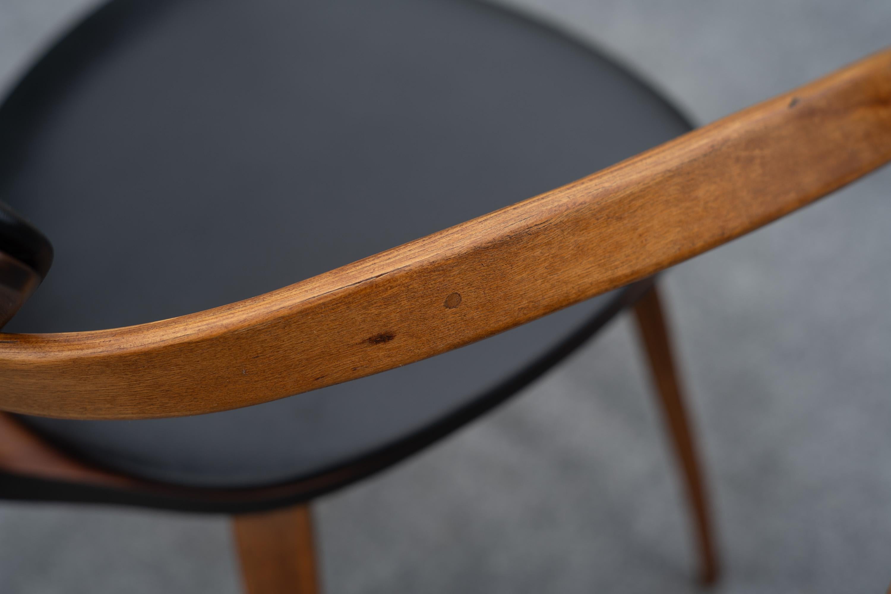 Professionally Restored Norman Cherner Plycraft Pretzel Walnut & Black Armchairs For Sale 8