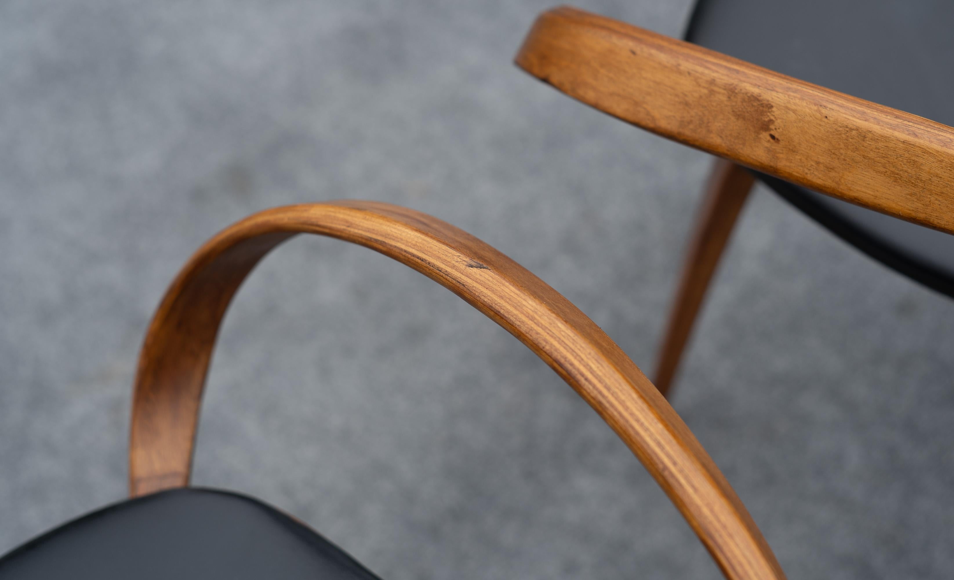 Professionally Restored Norman Cherner Plycraft Pretzel Walnut & Black Armchairs For Sale 9