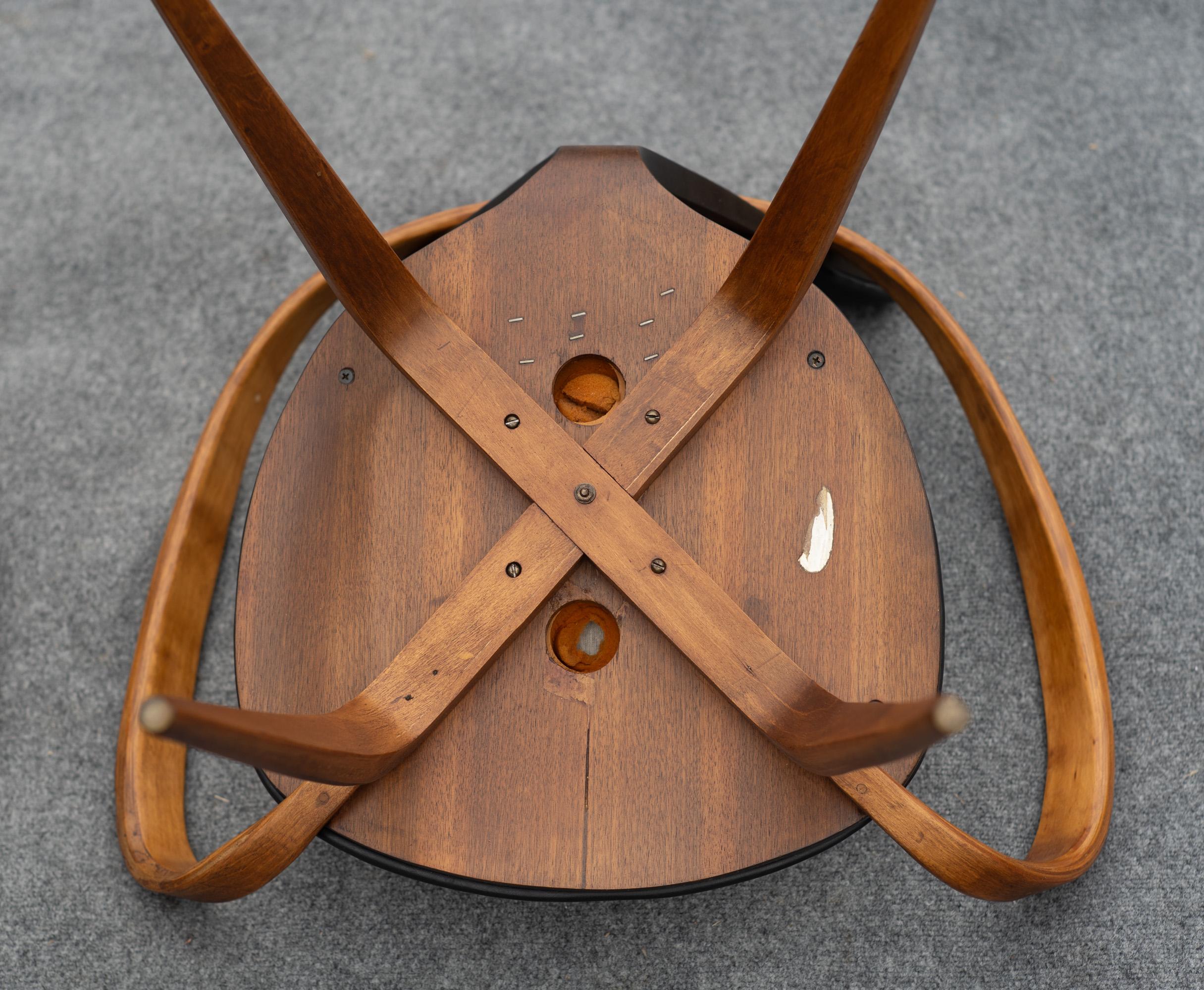 Professionally Restored Norman Cherner Plycraft Pretzel Walnut & Black Armchairs For Sale 12