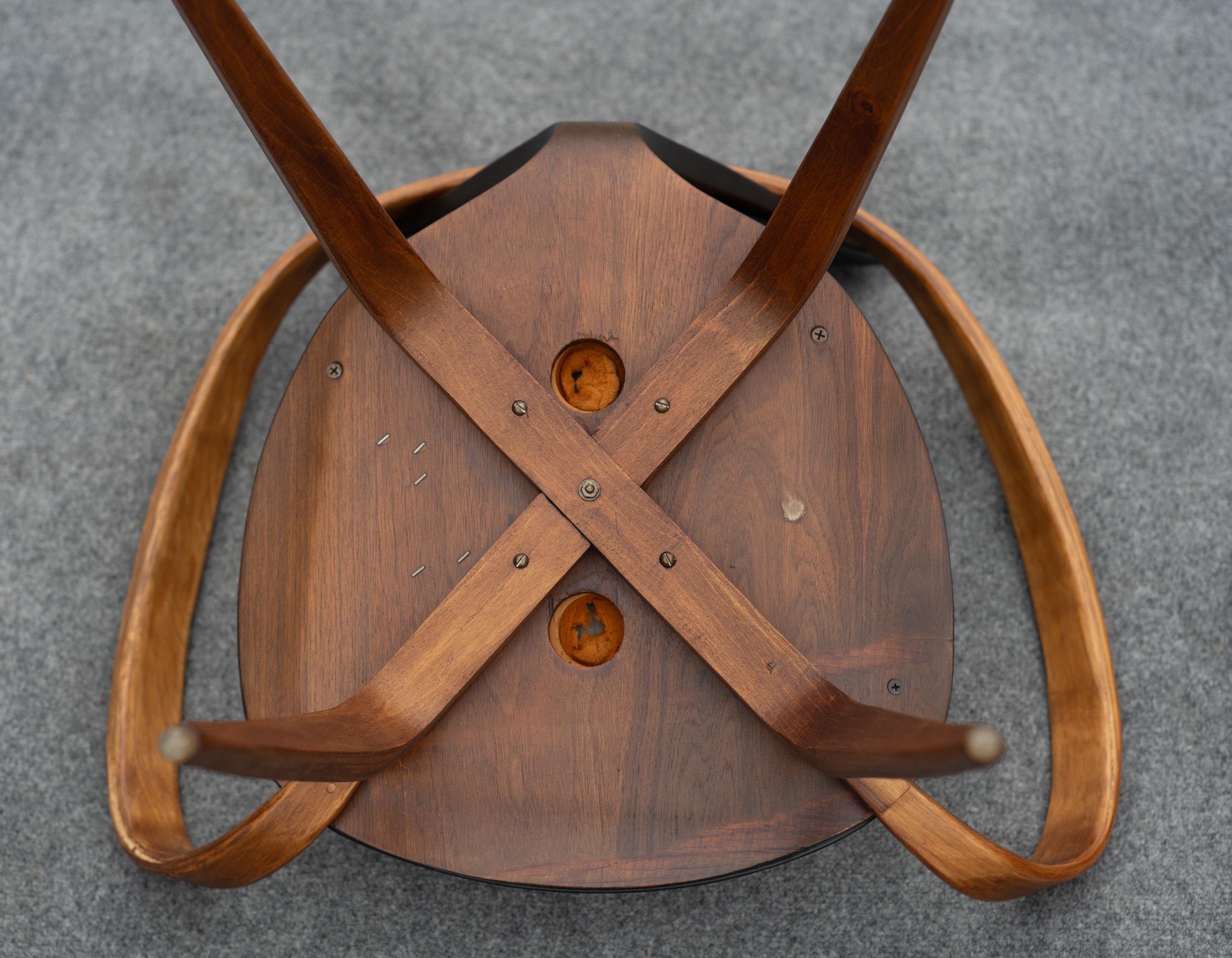 Professionally Restored Norman Cherner Plycraft Pretzel Walnut & Black Armchairs For Sale 13