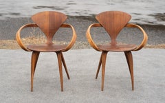 Professionally Restored Norman Cherner Plycraft Vintage Pretzel Walnut Armchairs