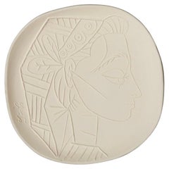 Profil de Jacqueline (A.R. 309) Placa facial de cerámica monocroma Picasso Madoura