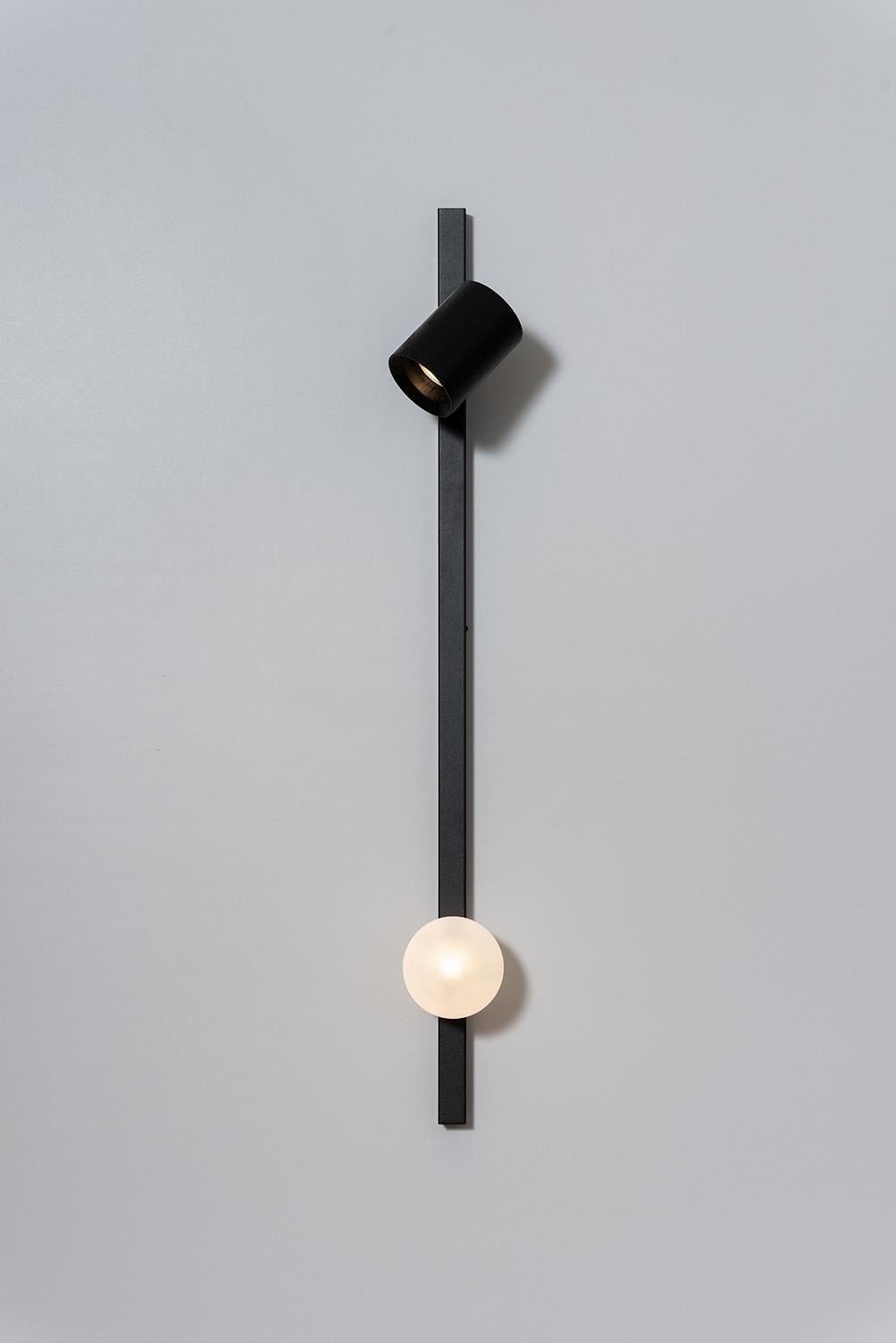 Profile black wall lamp by ASAF Weinbroom Studio
Dimensions: 100 x 10 x 18 cm
Materials: Frosted Glass + Metal + Wood

Wattage / Type socket: 7W Max + 7w Max Led / 10.GU + G9
ASAF WEINBROOM studio was established in 2009.

All our lamps can