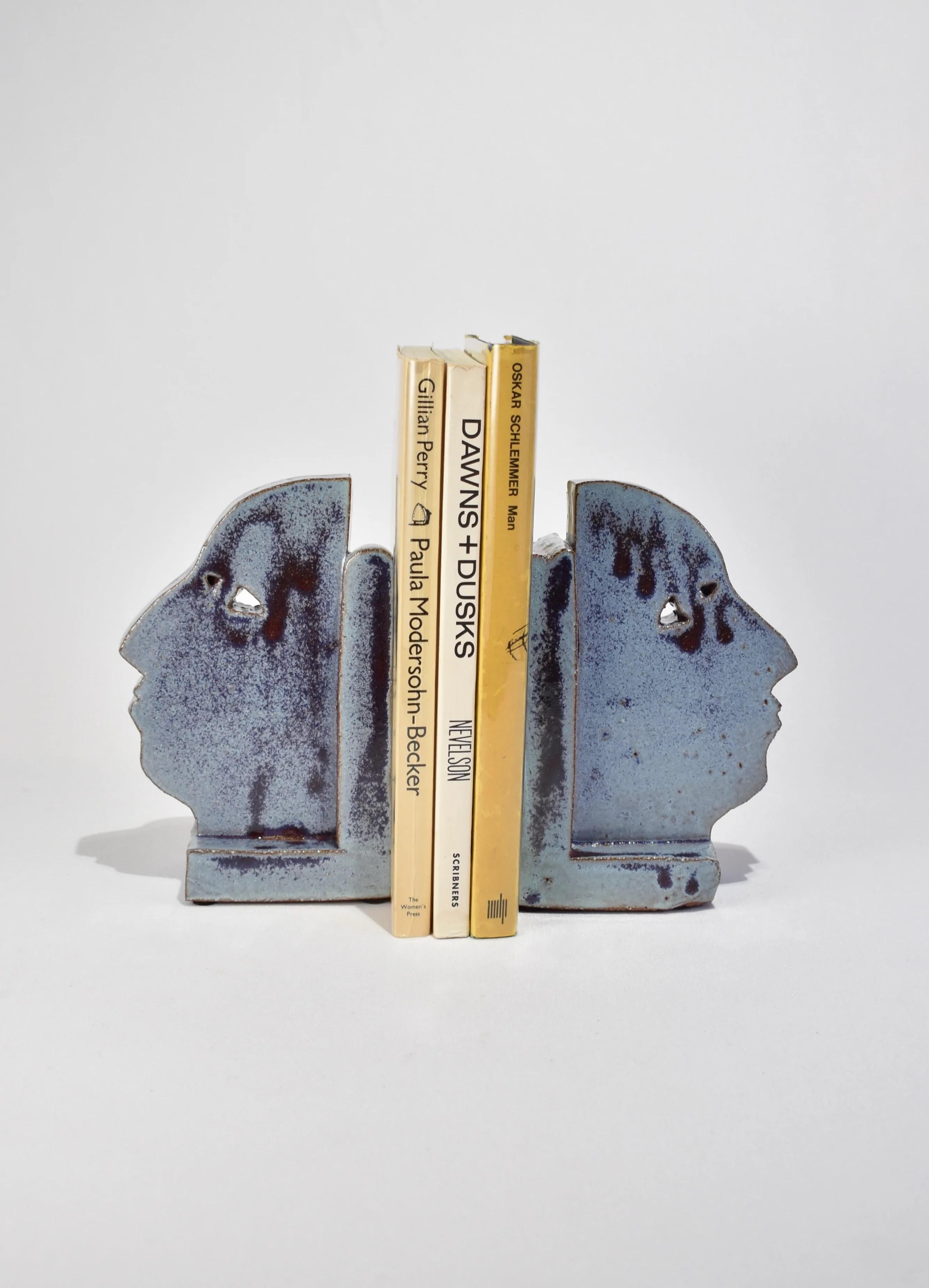 Glazed Profile Bookend in Speckled Blue