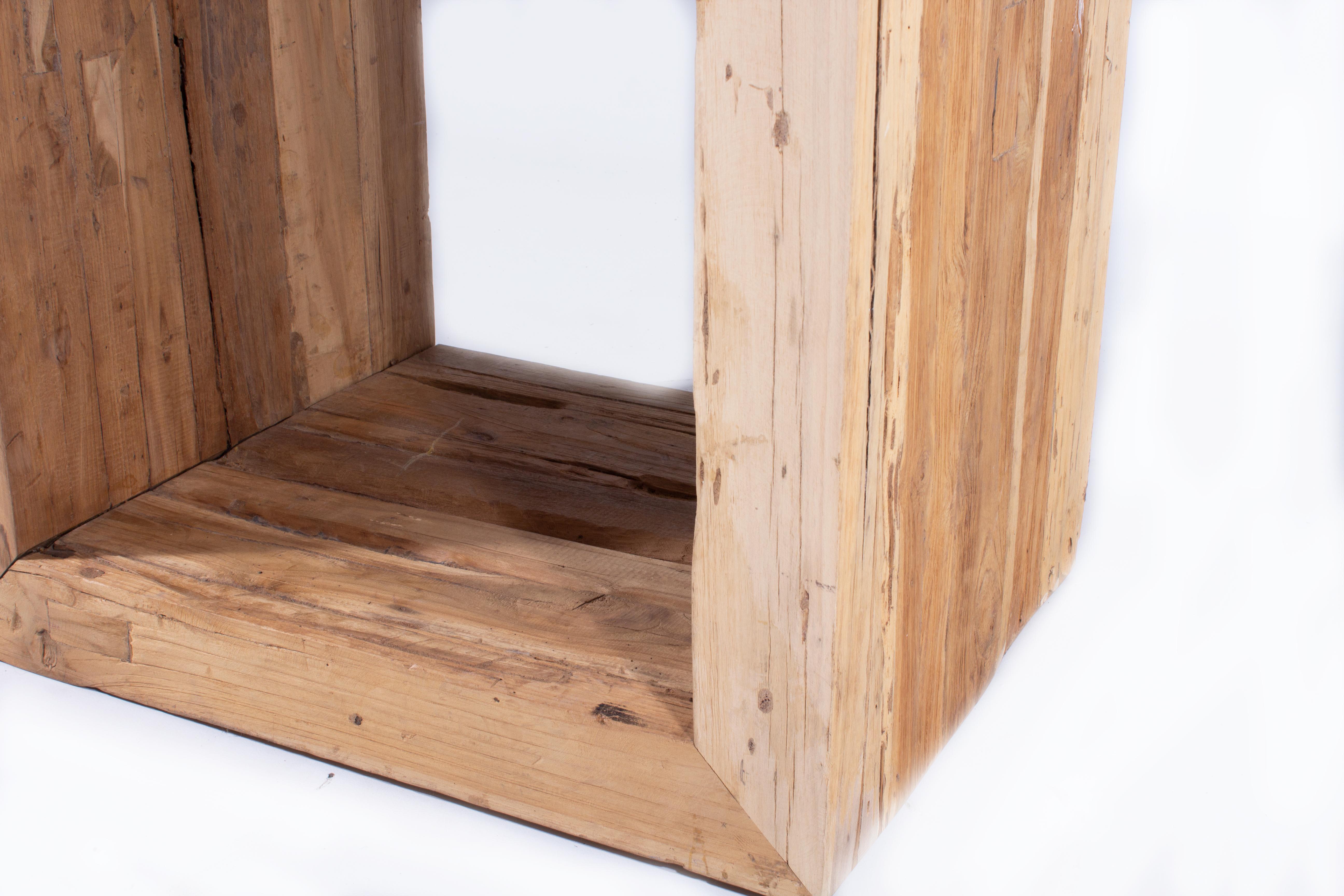 Organic Modern Rectangle Profile Console Reclaimed Teak wood For Sale