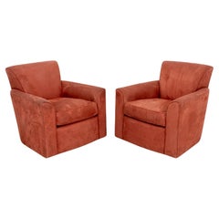 Profiles Suede Upholstered Club Chairs, Pair