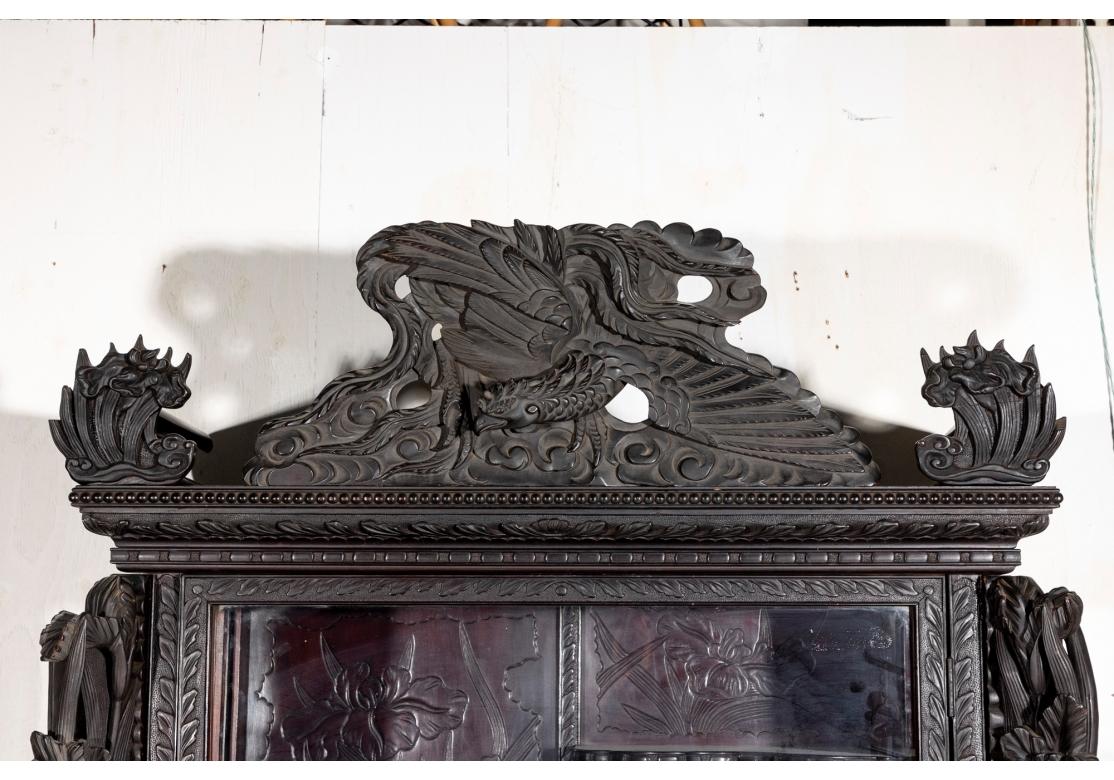 Ming Profusely Carved Asian Display Cabinet For Sale