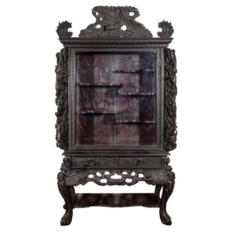 Profusely Carved Asian Display Cabinet For Sale