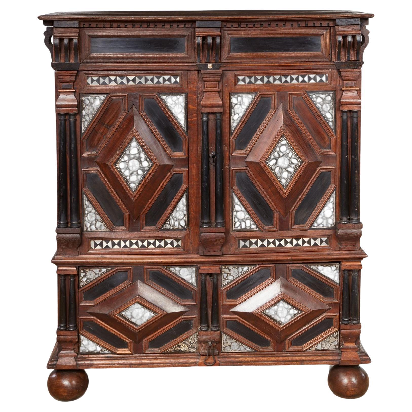 Profusely Inlaid Charles II Manor House Cabinet