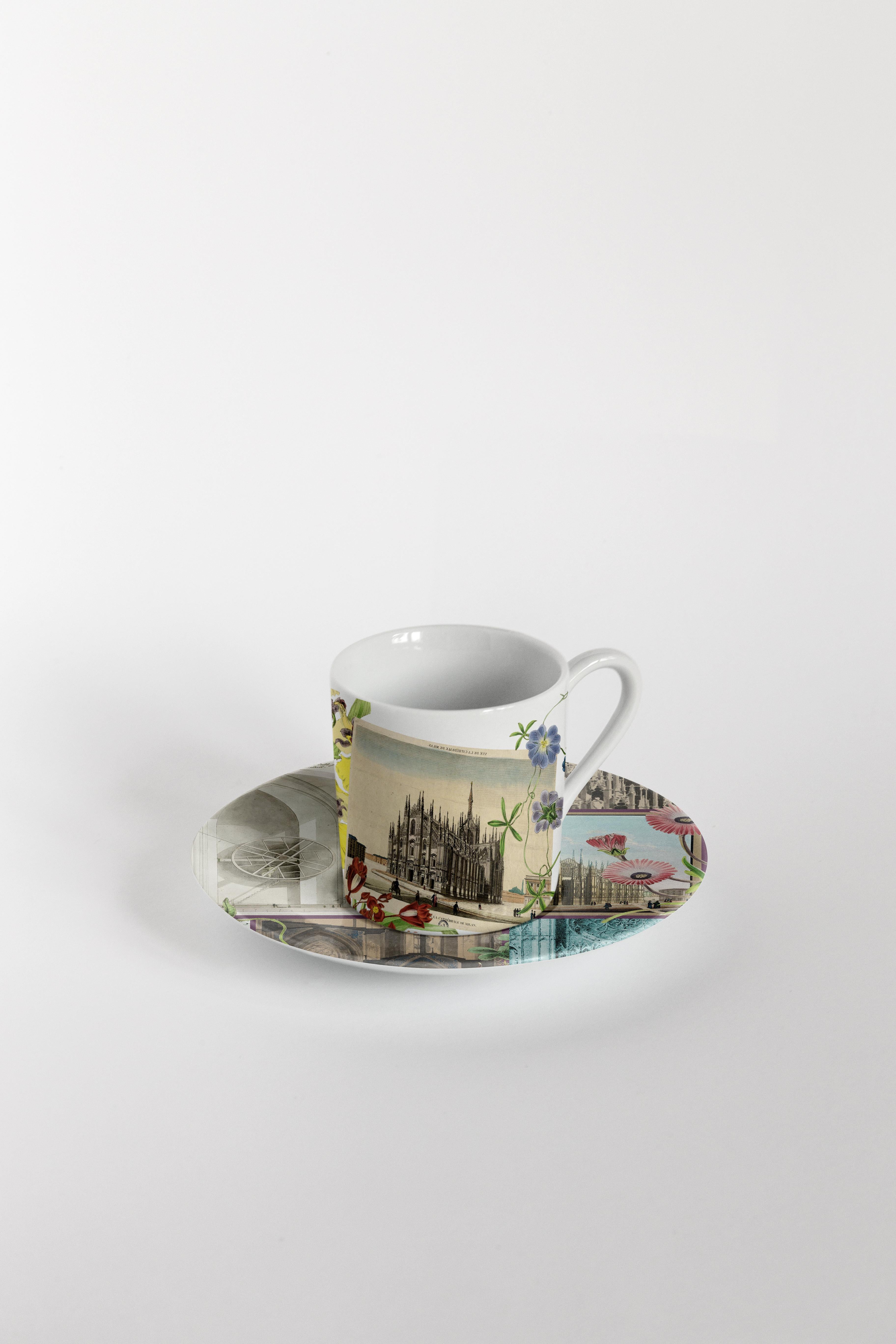 La Storia Infinita, Six Contemporary Decorated Coffee Cups with Plates For Sale 1