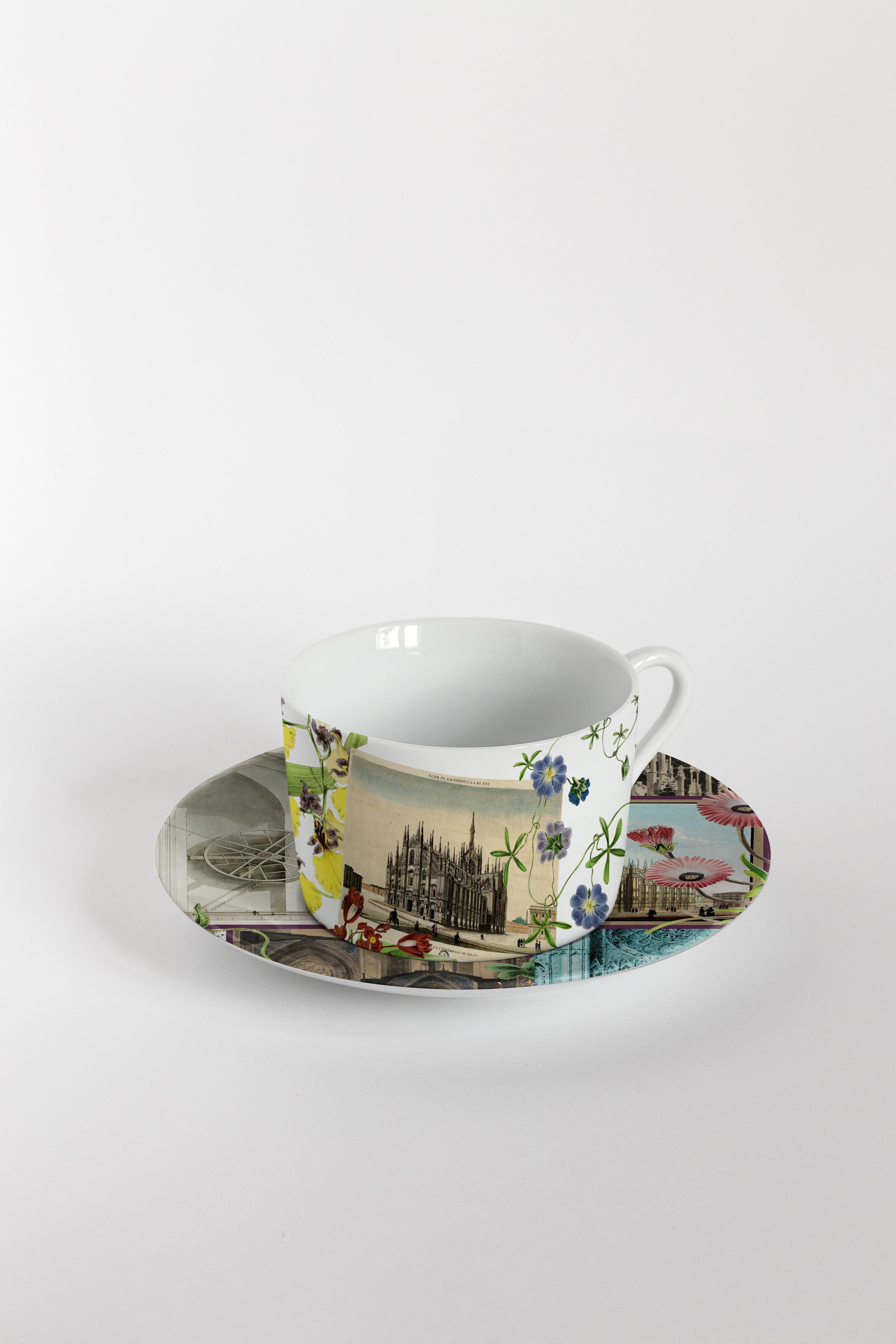 Six tasses à thé décorées contemporaines avec assiettes La historia Infinita en vente 1
