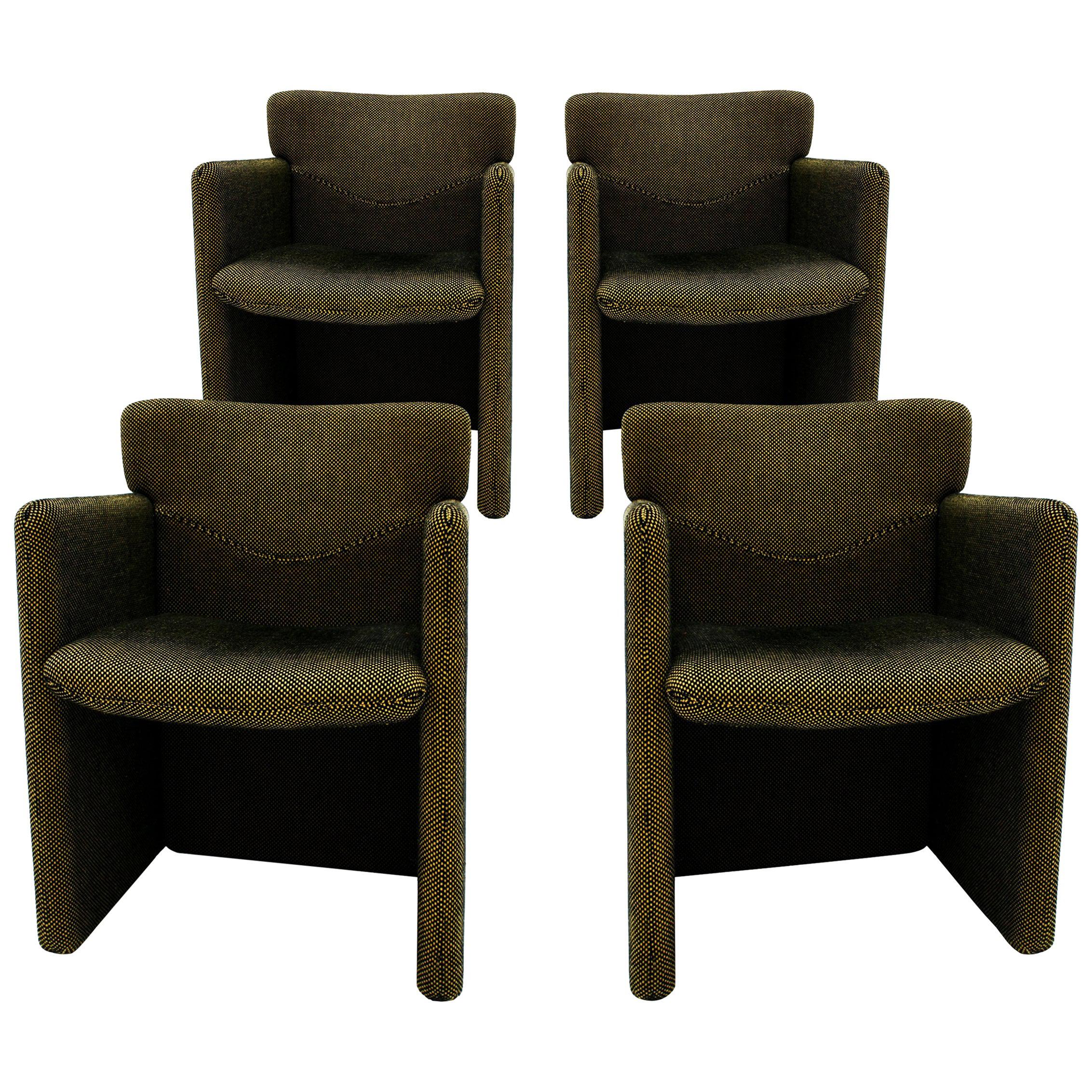 Progetti Tecno Modern Set of Four Pattern Cotton Fabric Italian Chairs