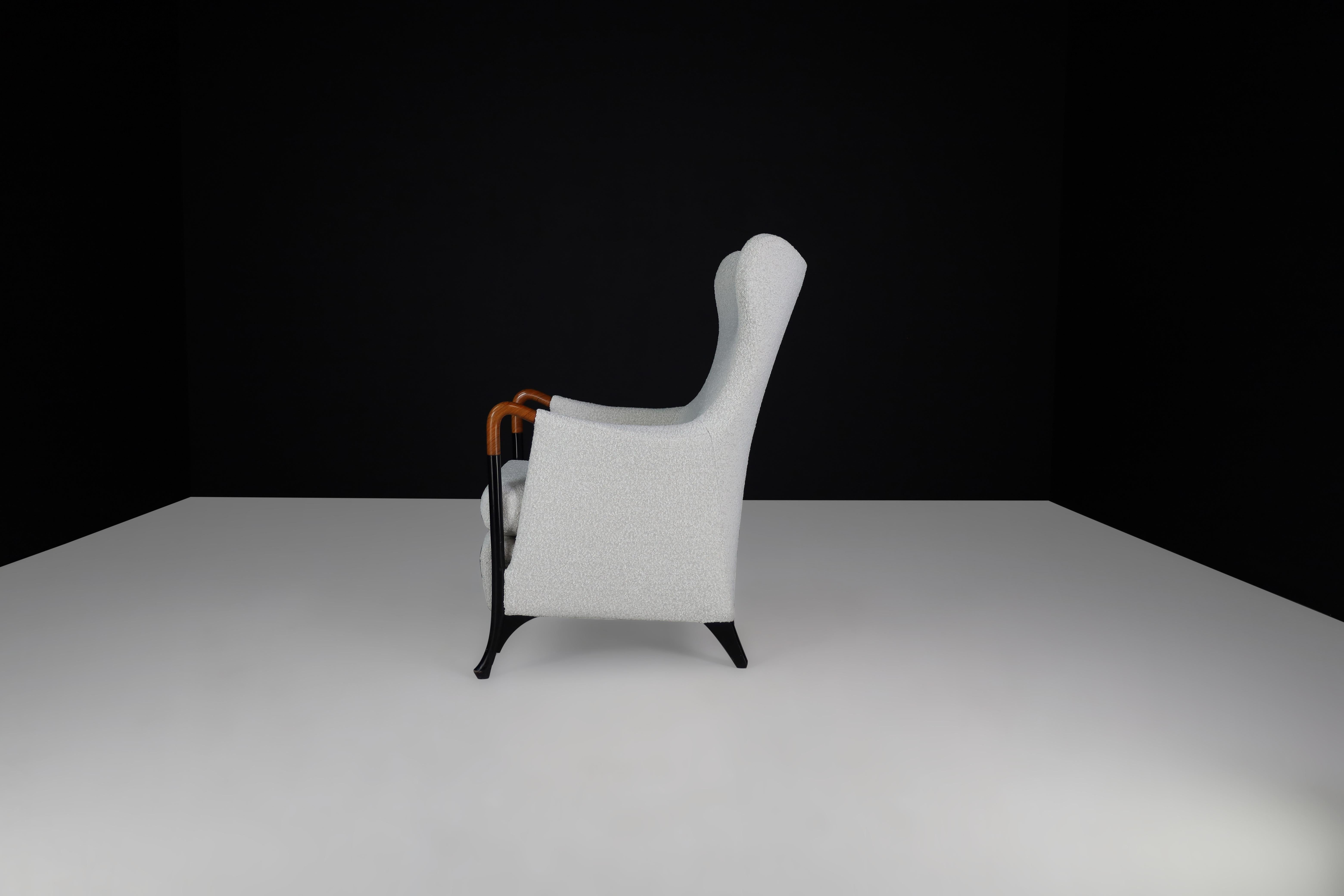 Italian Progetti Wingback Chair by Umberto Asnago for Giorgetti in Bouclé Fabric.