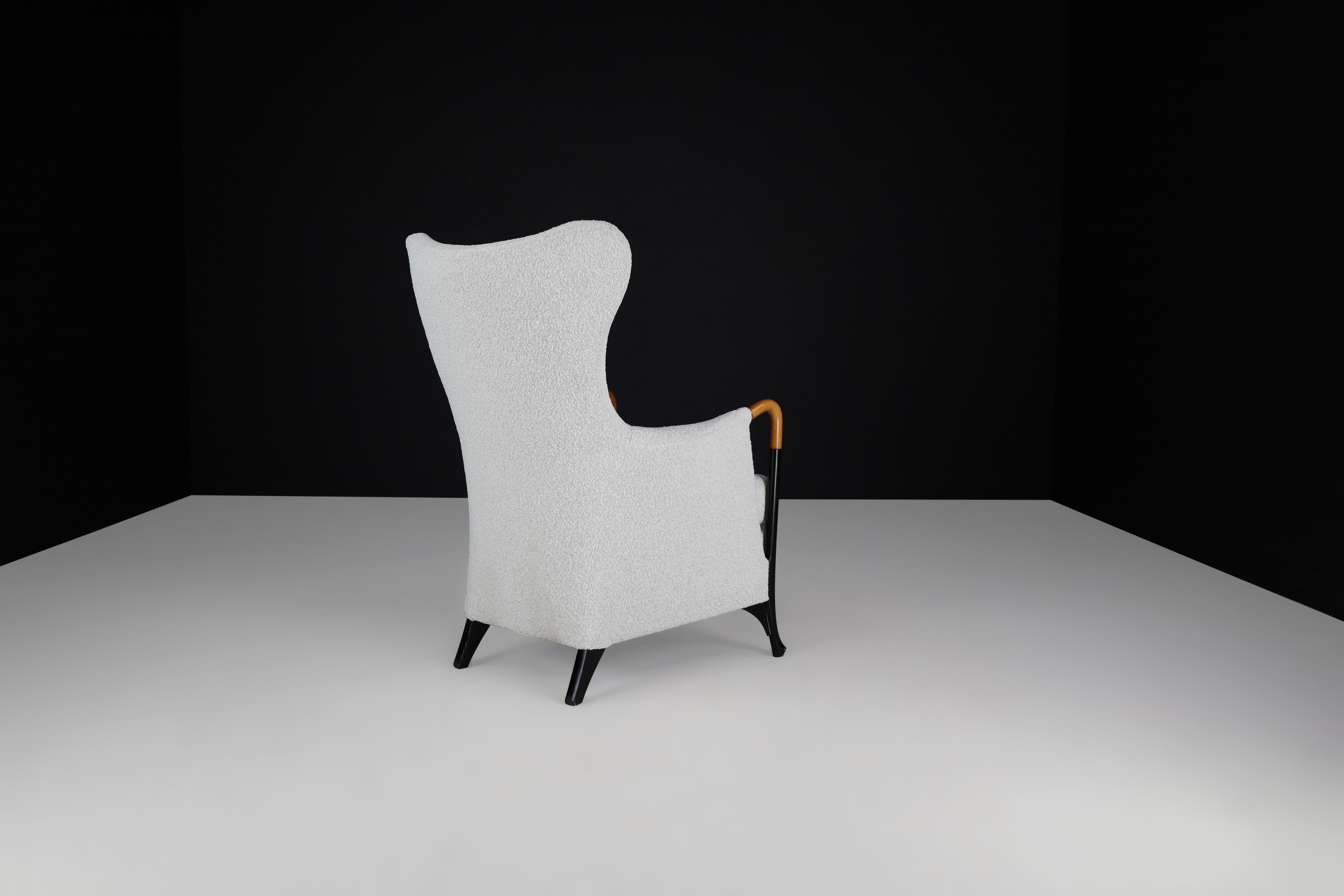 20th Century Progetti Wingback Chair by Umberto Asnago for Giorgetti in Bouclé Fabric.