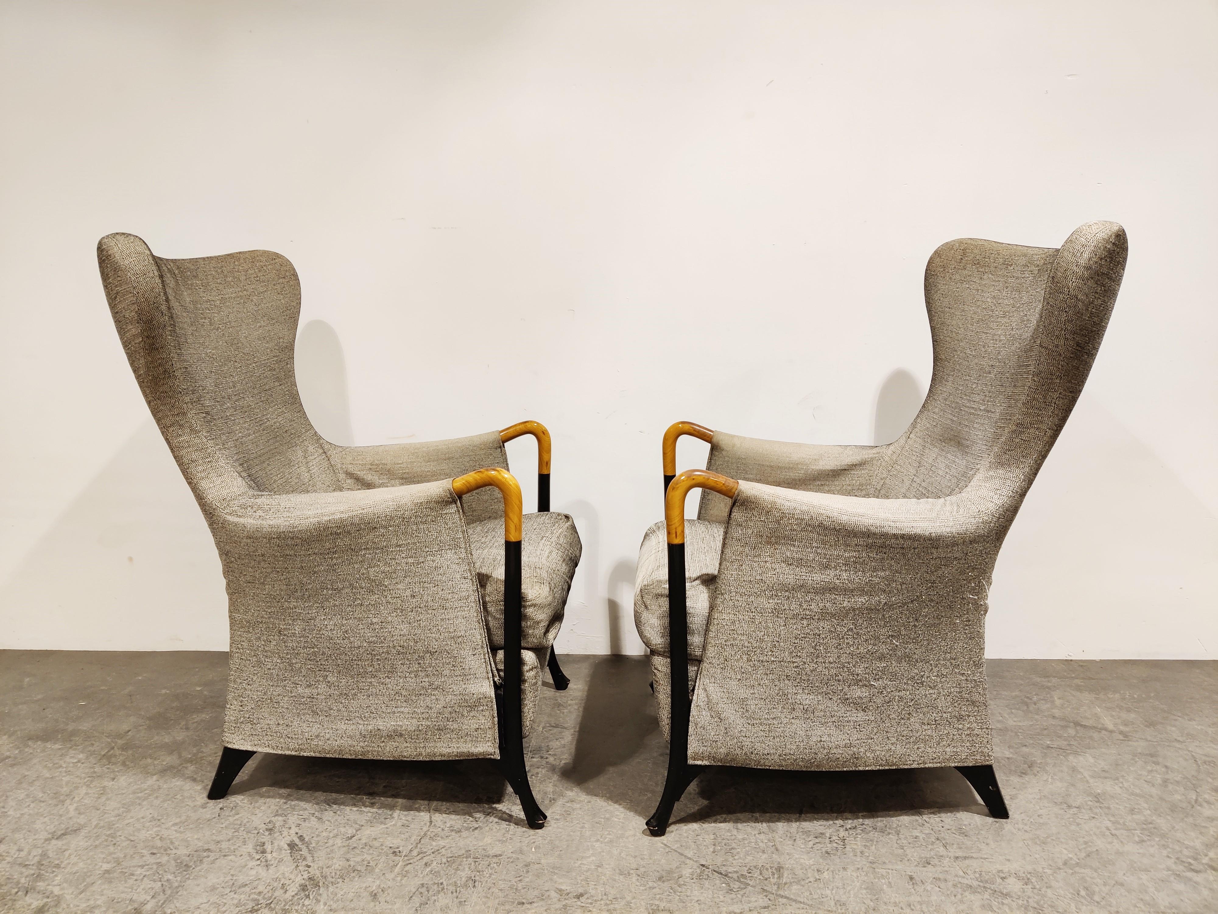 Mid-Century Modern Progetti wingback Lounge Chairs by Umberto Asnago for Giorgetti, 1980s