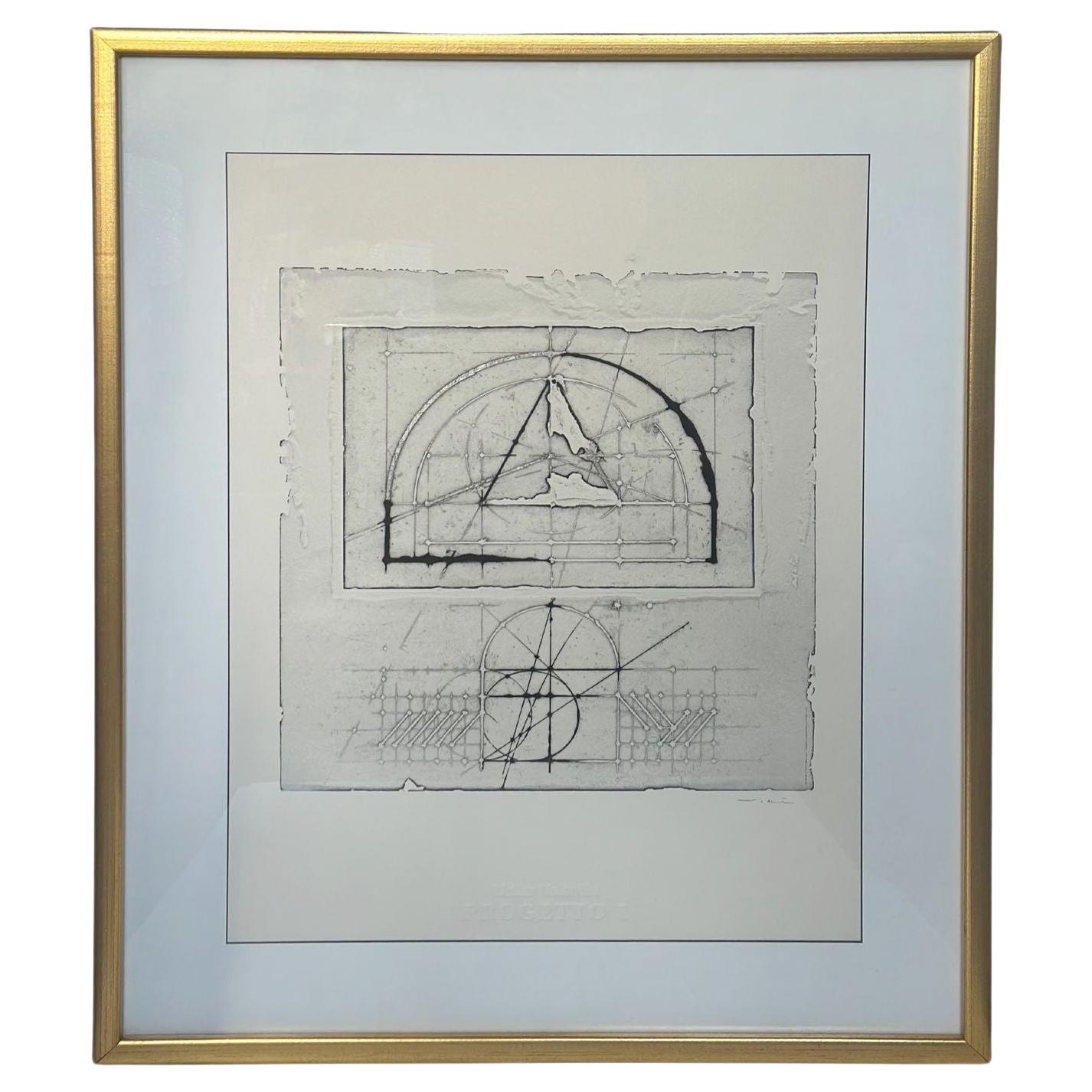 "Progetto 1" Etching by Walter Valentini, c. 1980's For Sale