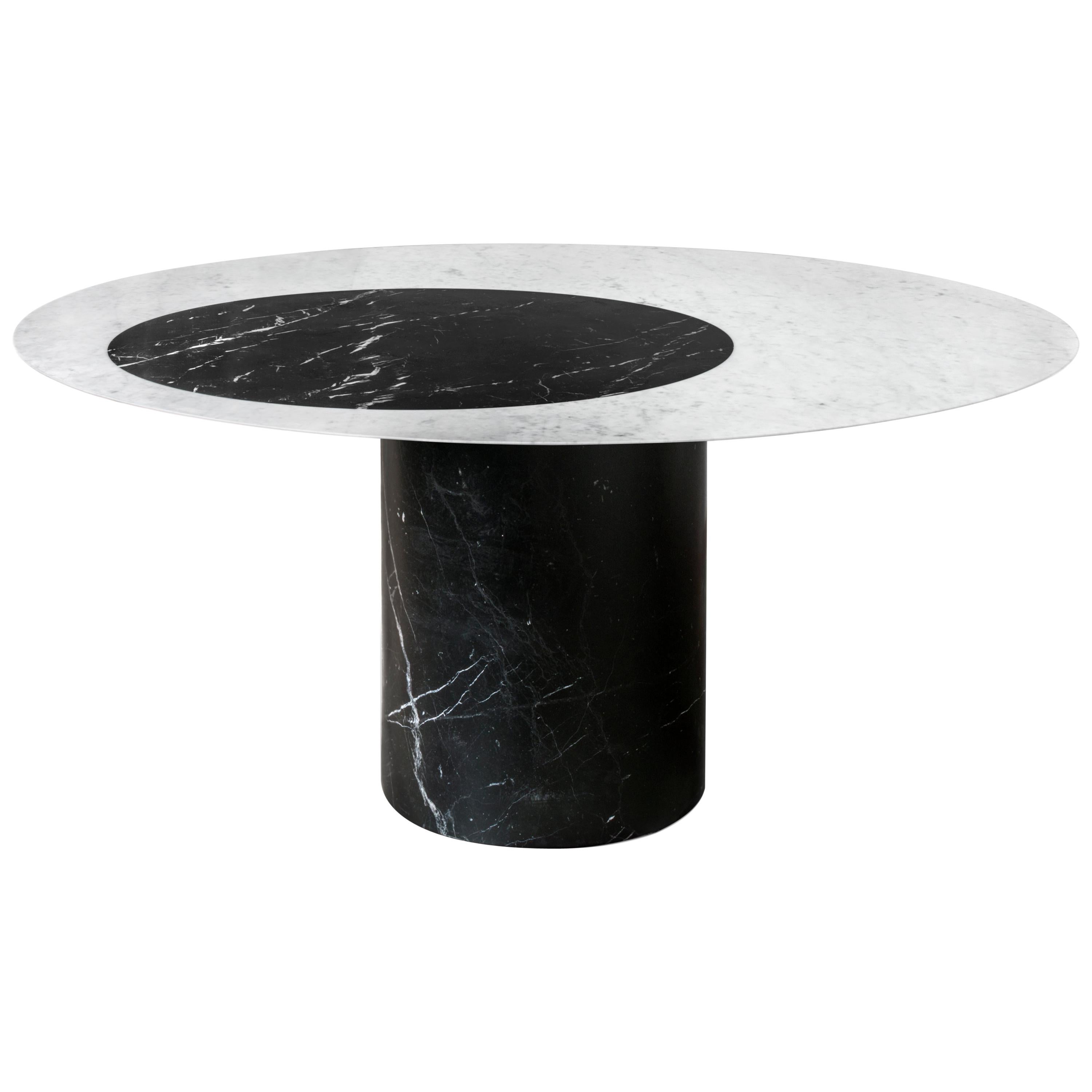 Proiezioni Dining Table in Bianco Carrara & Nero Marquina Marble by Elisa Ossino For Sale
