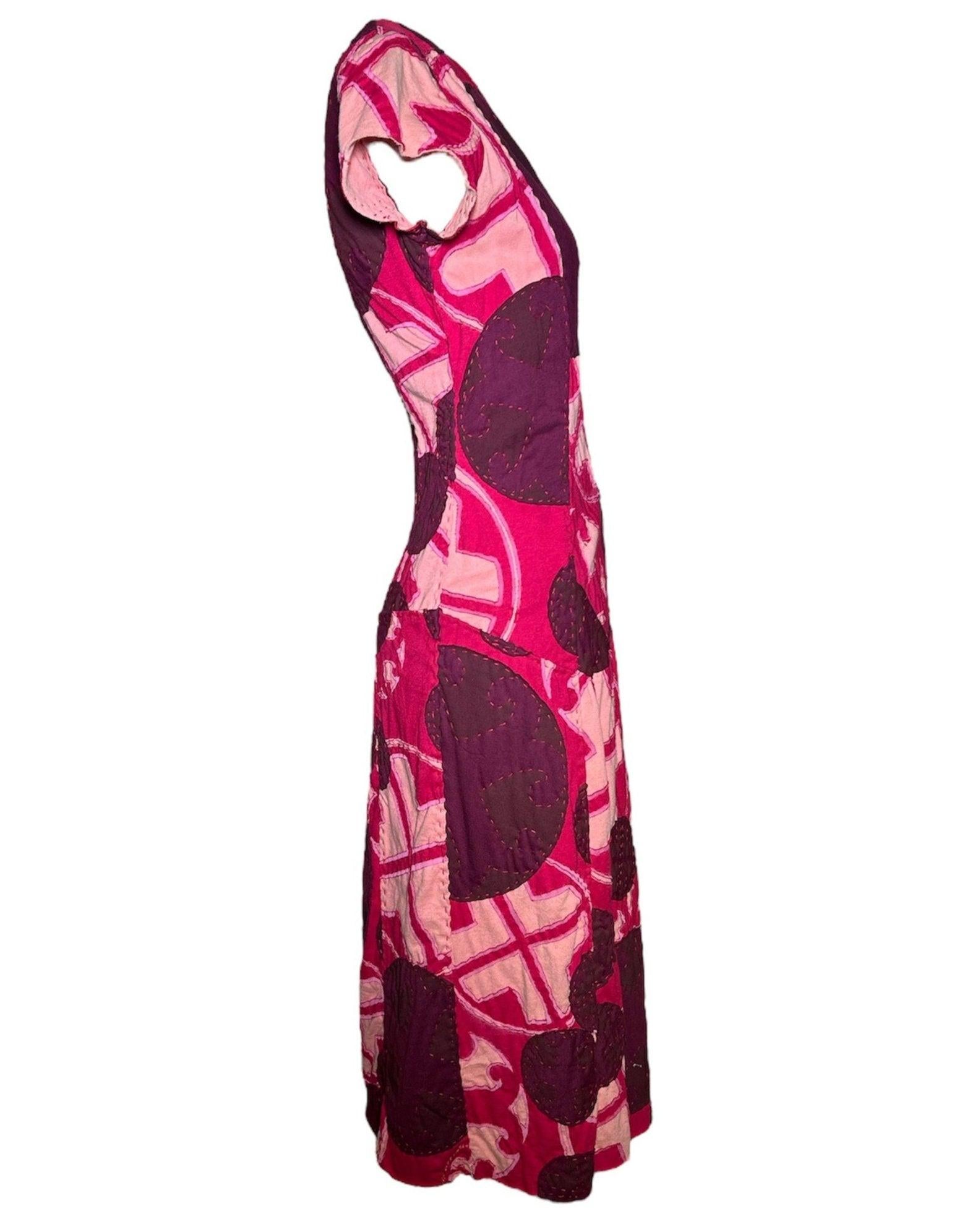 Project Alabama Magenta Patchwork Geometric Design Wrap Dress, 2000s View 5