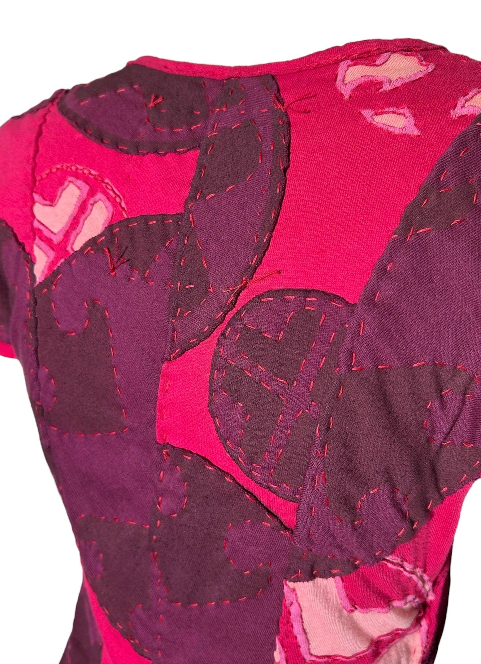 Project Alabama Magenta Patchwork Geometric Design Wrap Dress, 2000s View 6