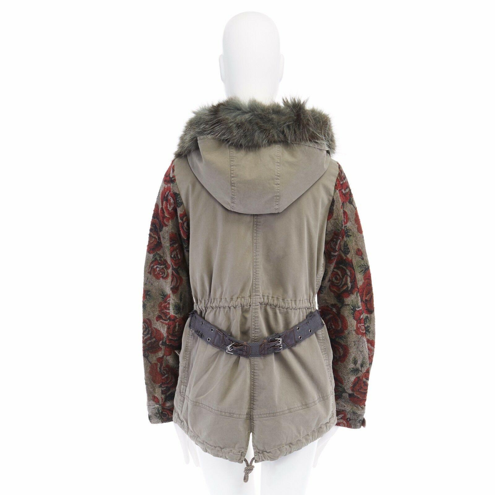 PROJECT FOCE SINGLESEASON khaki fur hood rose jacquard military parka IT40 US2 S In Excellent Condition In Hong Kong, NT