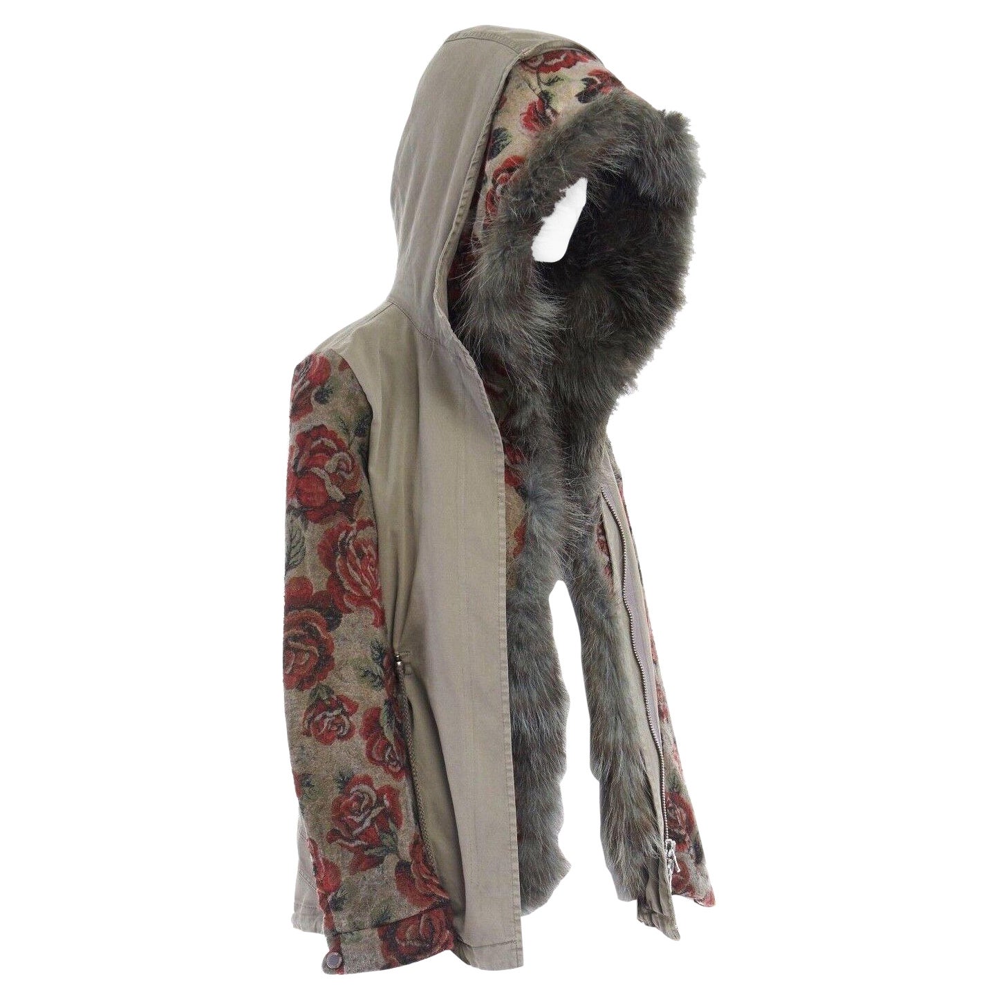 PROJECT FOCE SINGLESEASON khaki fur hood rose jacquard military parka IT40 US2 S