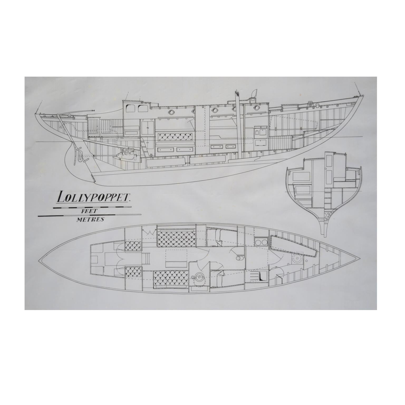 Project coming from the archives of Uffa Fox and never entered the commercial circuit depicting Lollypoppet, built by the Berthon Boat Company and launched in 1938. Measures: cm 68.5 x 54 (H) - inches 26.96 x 21.25 (H).
The Berthon Boat Company in