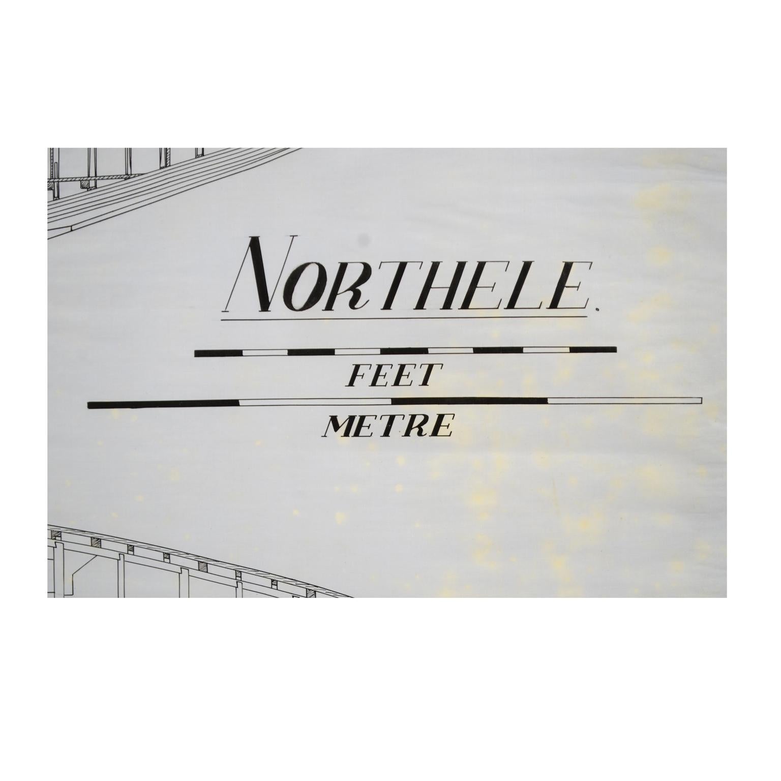 Projet provenant des archives d'Uffa Fox et jamais entré dans le circuit commercial représentant Northele, un sloop de 14 m de long, fabriqué par Berthon Boats à Lymington Dorset en 1949 selon le projet du chantier naval. 103.5 x 70,7 cm (H), 40,74