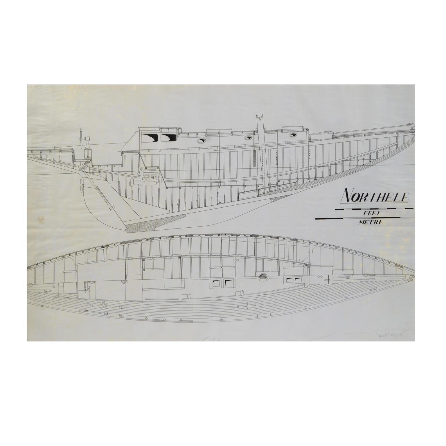 Britannique Projet nautique de 1949 du bateau à voile Northele par Berthon Uffa Fox, archives en vente