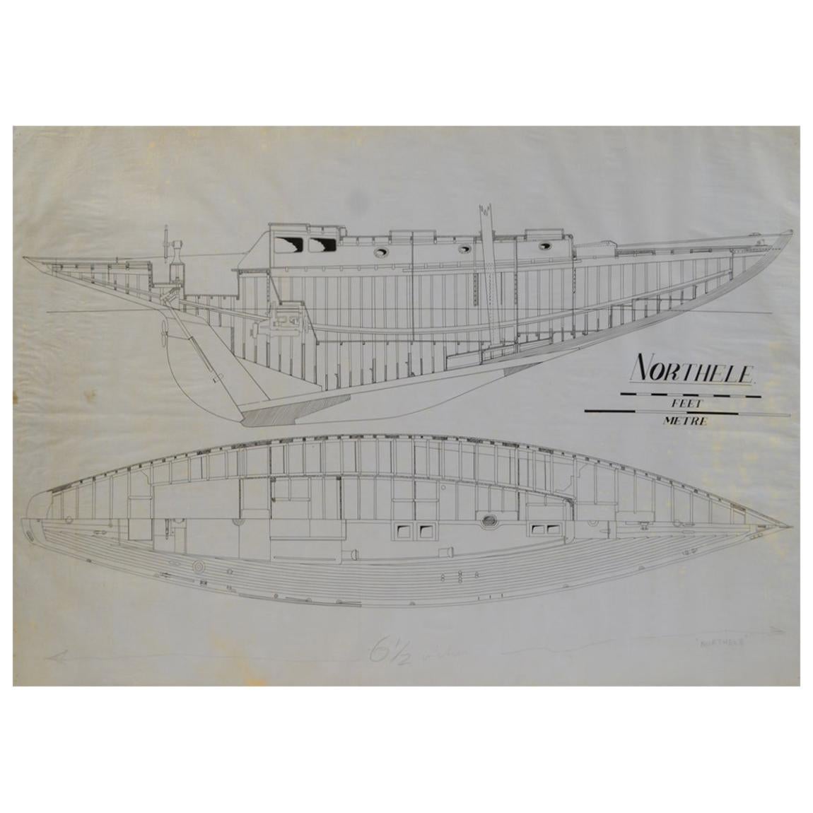 Projet nautique Northele des années 1949 par Berthon Boats archives Uffa Fox en vente