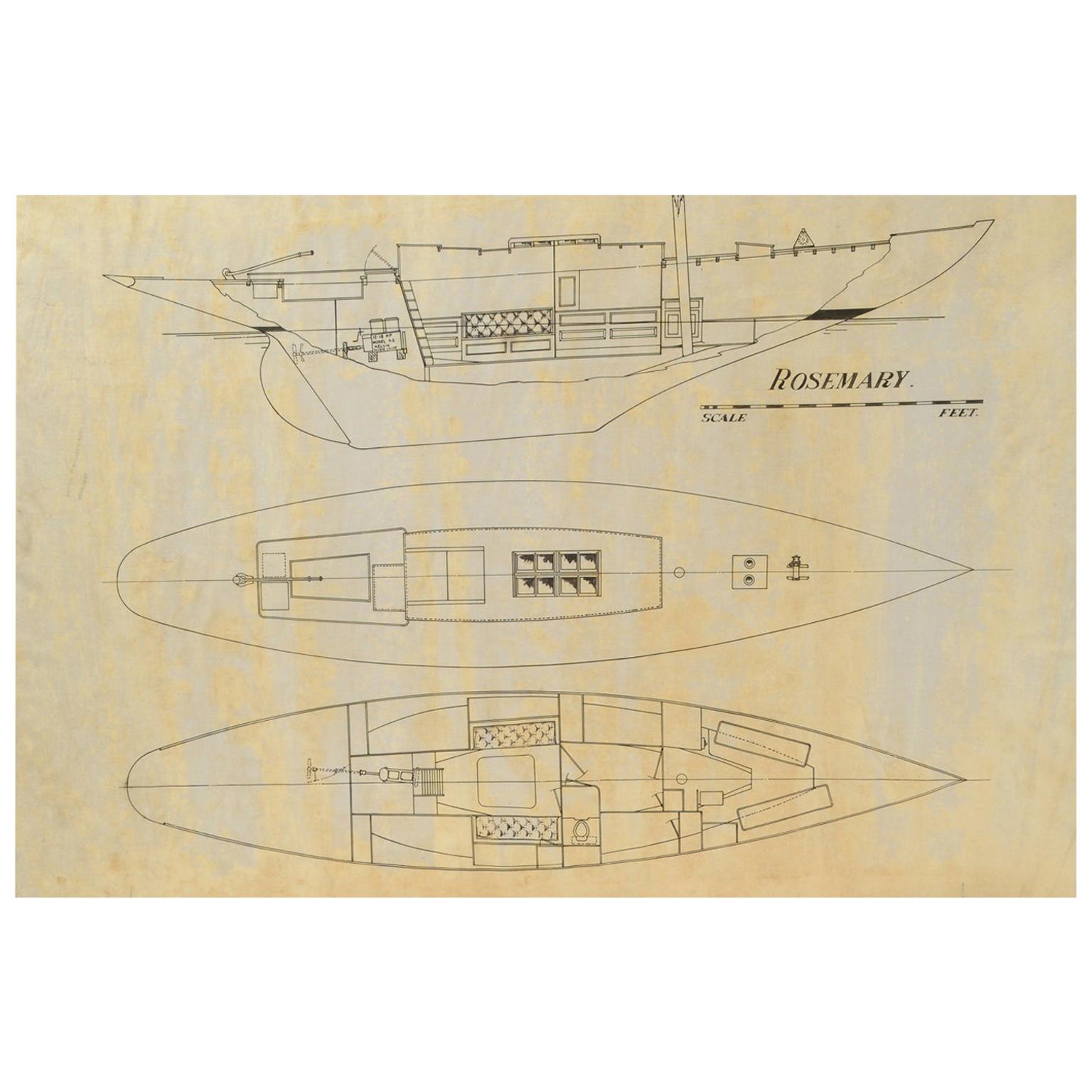 Project of the Rosemary Sailing Boat by William Fife III archives of Uffa Fox